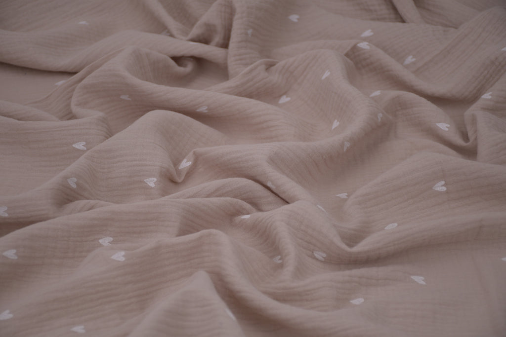 100% Cotton Muslin Double Gauze Print - Confetti Hearts