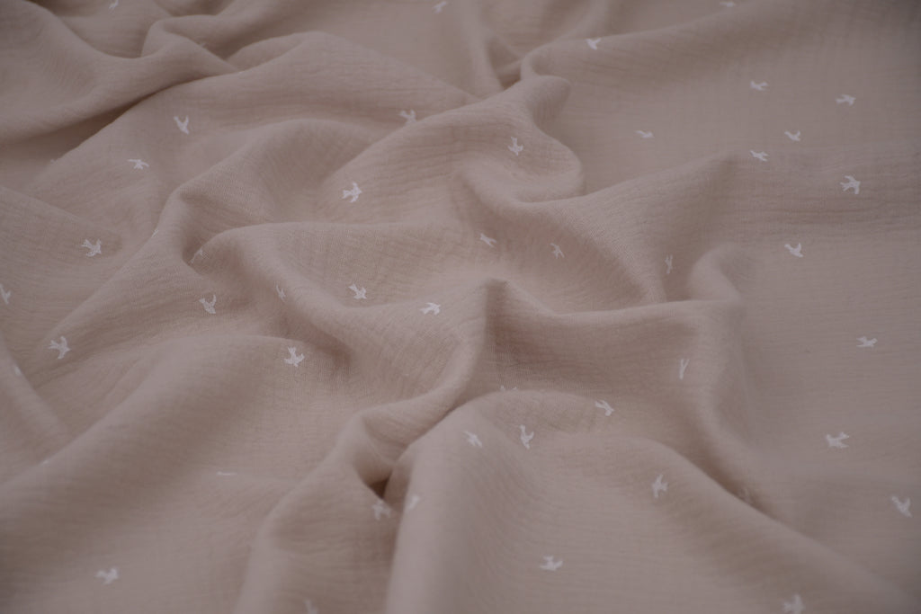 100% Cotton Muslin Double Gauze Print - Tiny Swallow