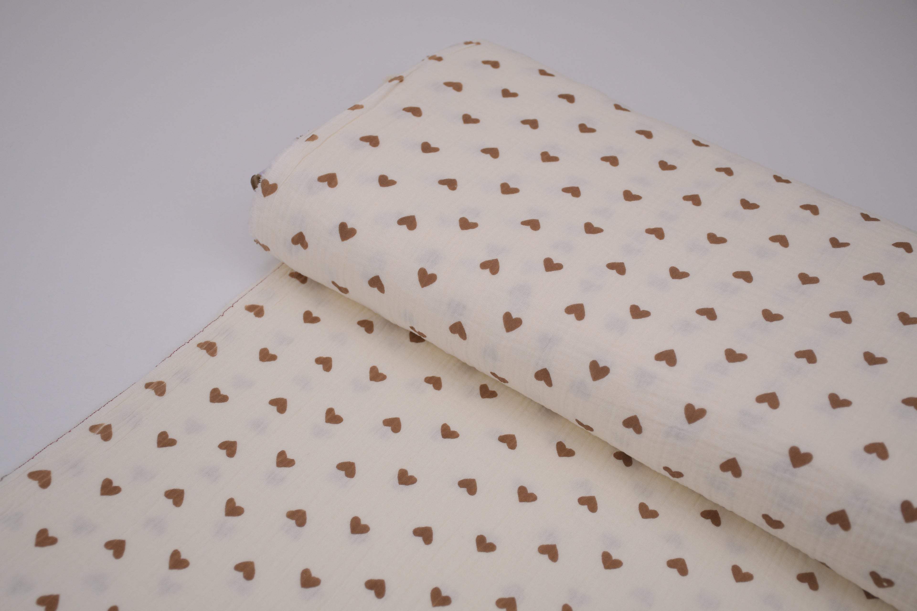 100% Cotton Muslin Double Gauze Print - Cocoa Hearts