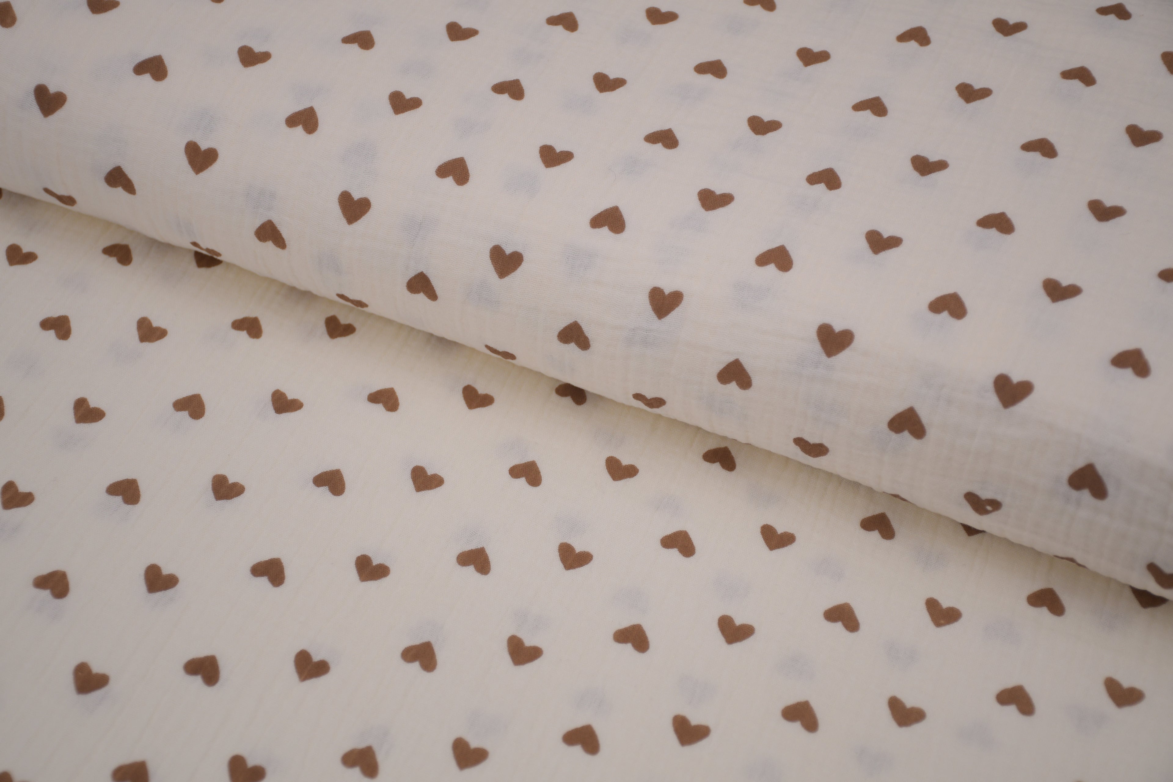 100% Cotton Muslin Double Gauze Print - Cocoa Hearts