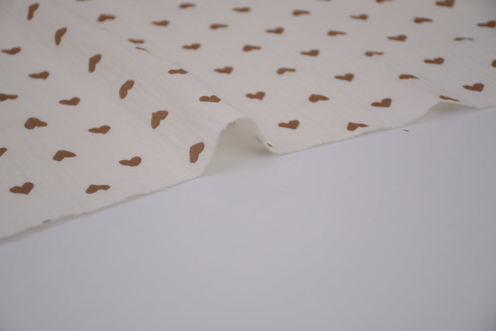 100% Cotton Muslin Double Gauze Print - Cocoa Hearts