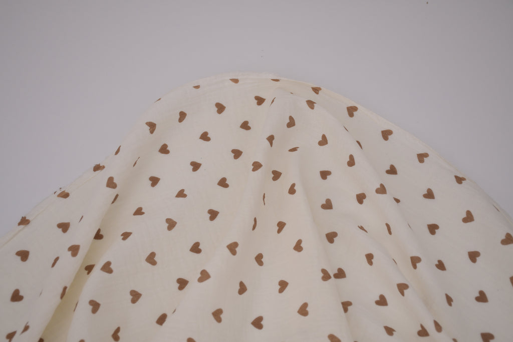 100% Cotton Muslin Double Gauze Print - Cocoa Hearts