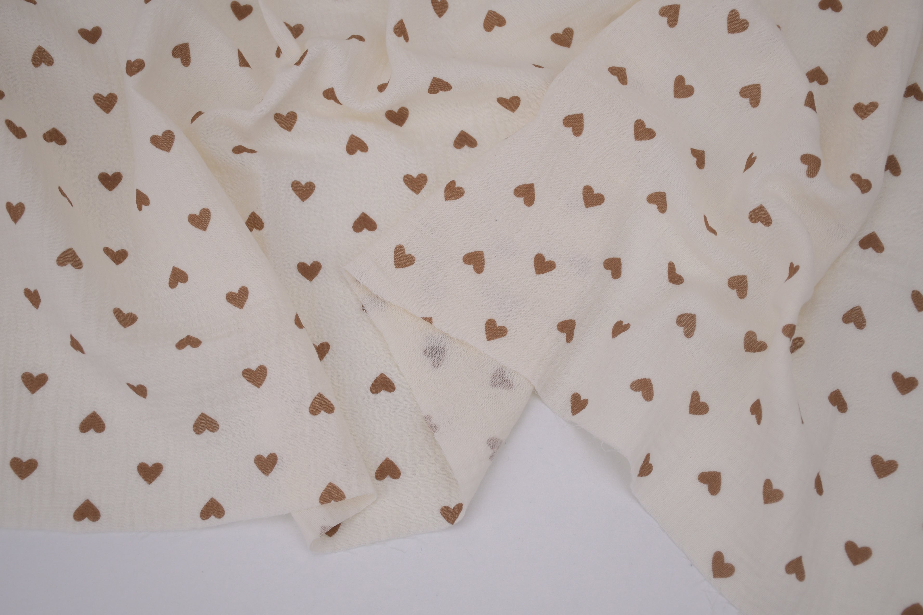 100% Cotton Muslin Double Gauze Print - Cocoa Hearts