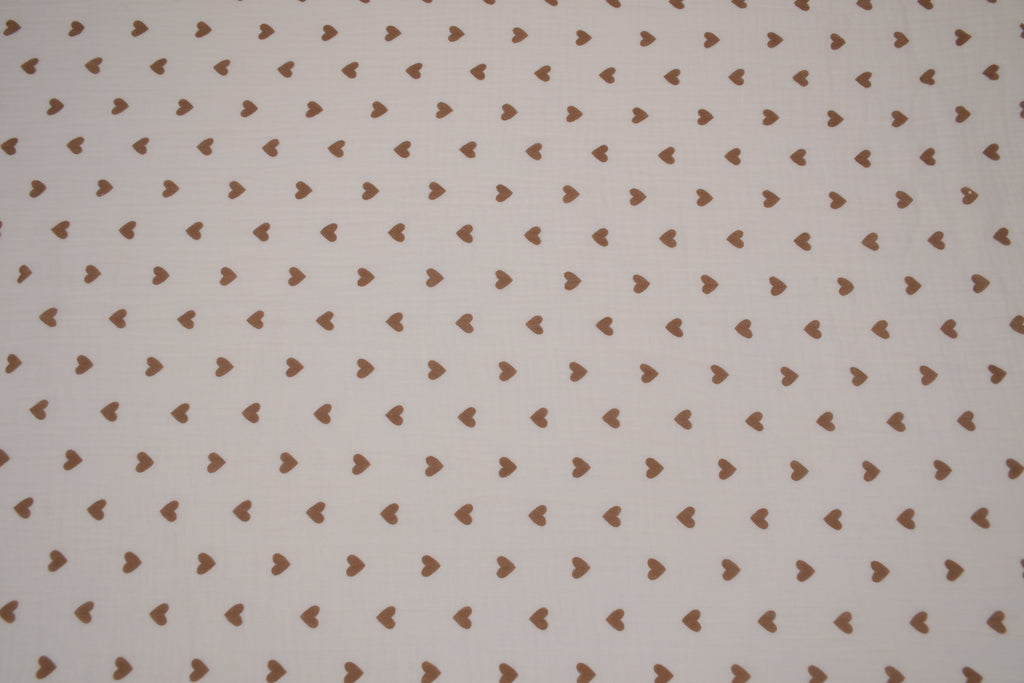100% Cotton Muslin Double Gauze Print - Cocoa Hearts