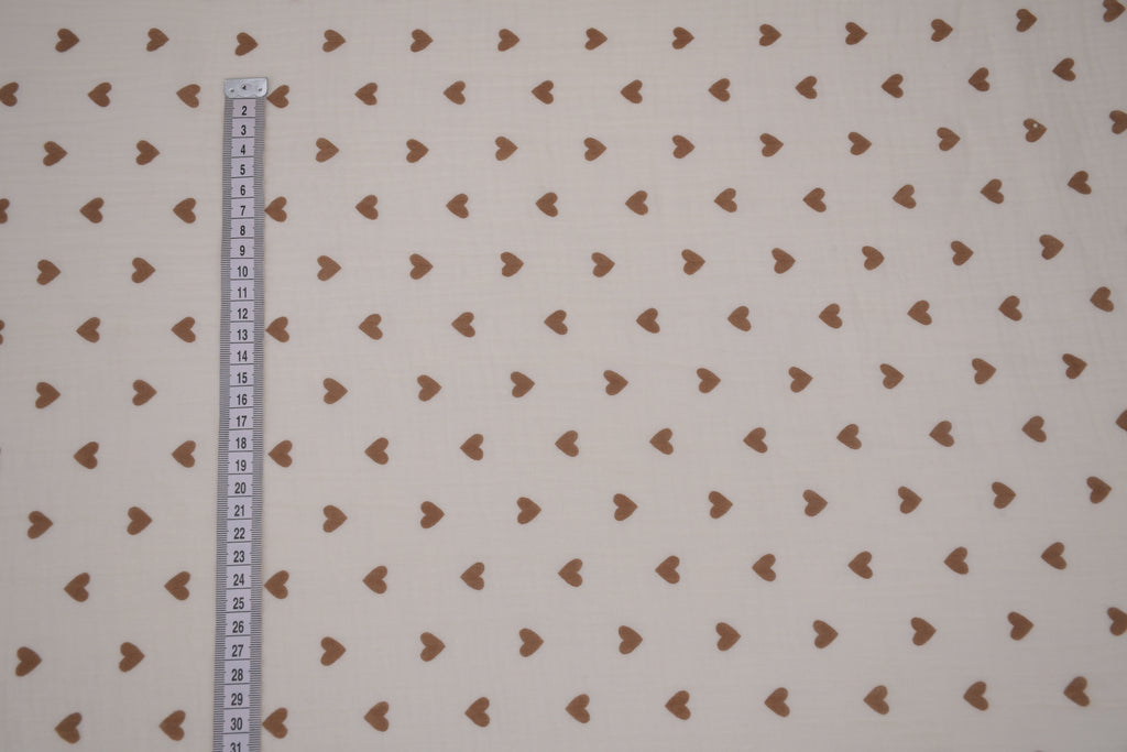 100% Cotton Muslin Double Gauze Print - Cocoa Hearts