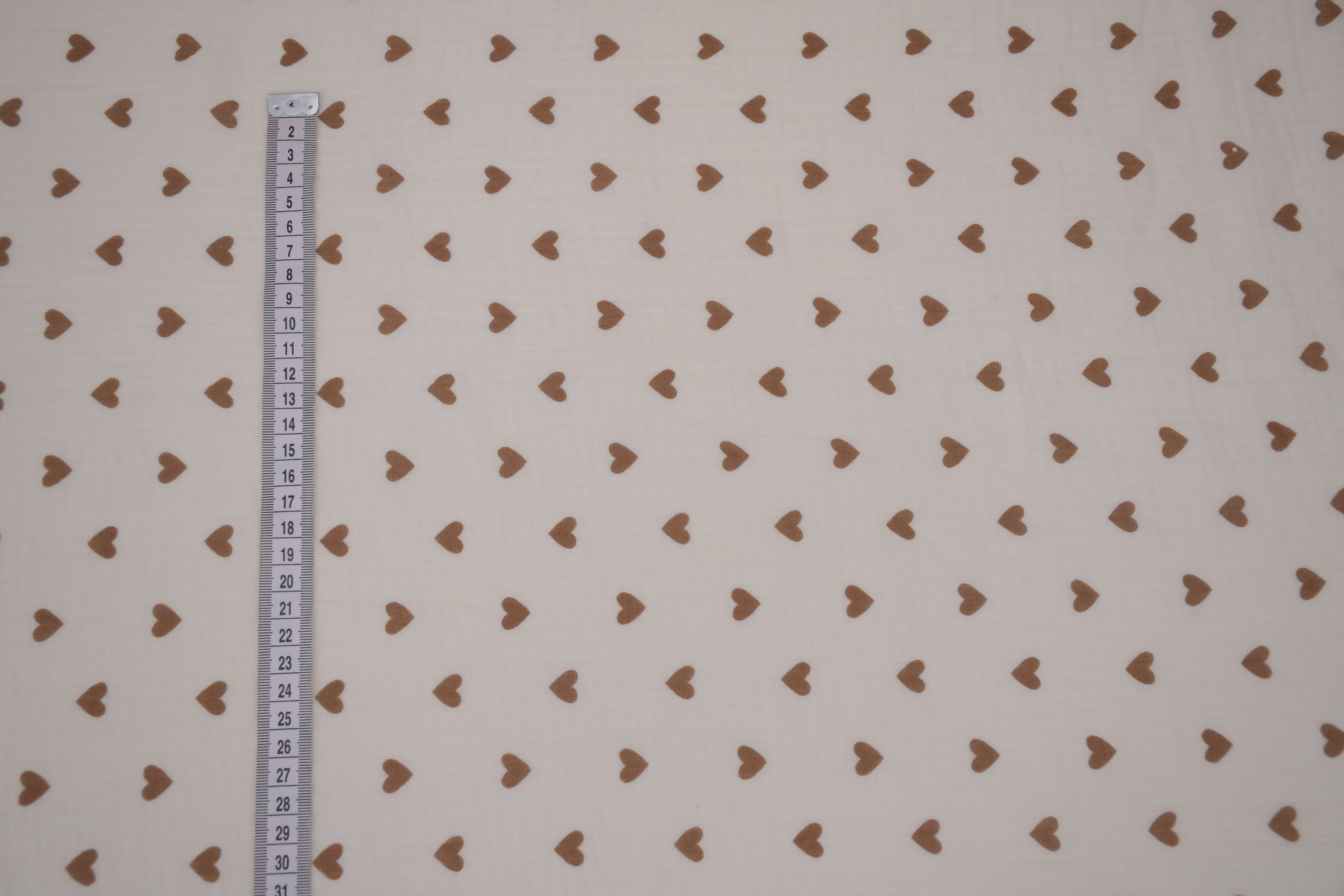 100% Cotton Muslin Double Gauze Print - Cocoa Hearts