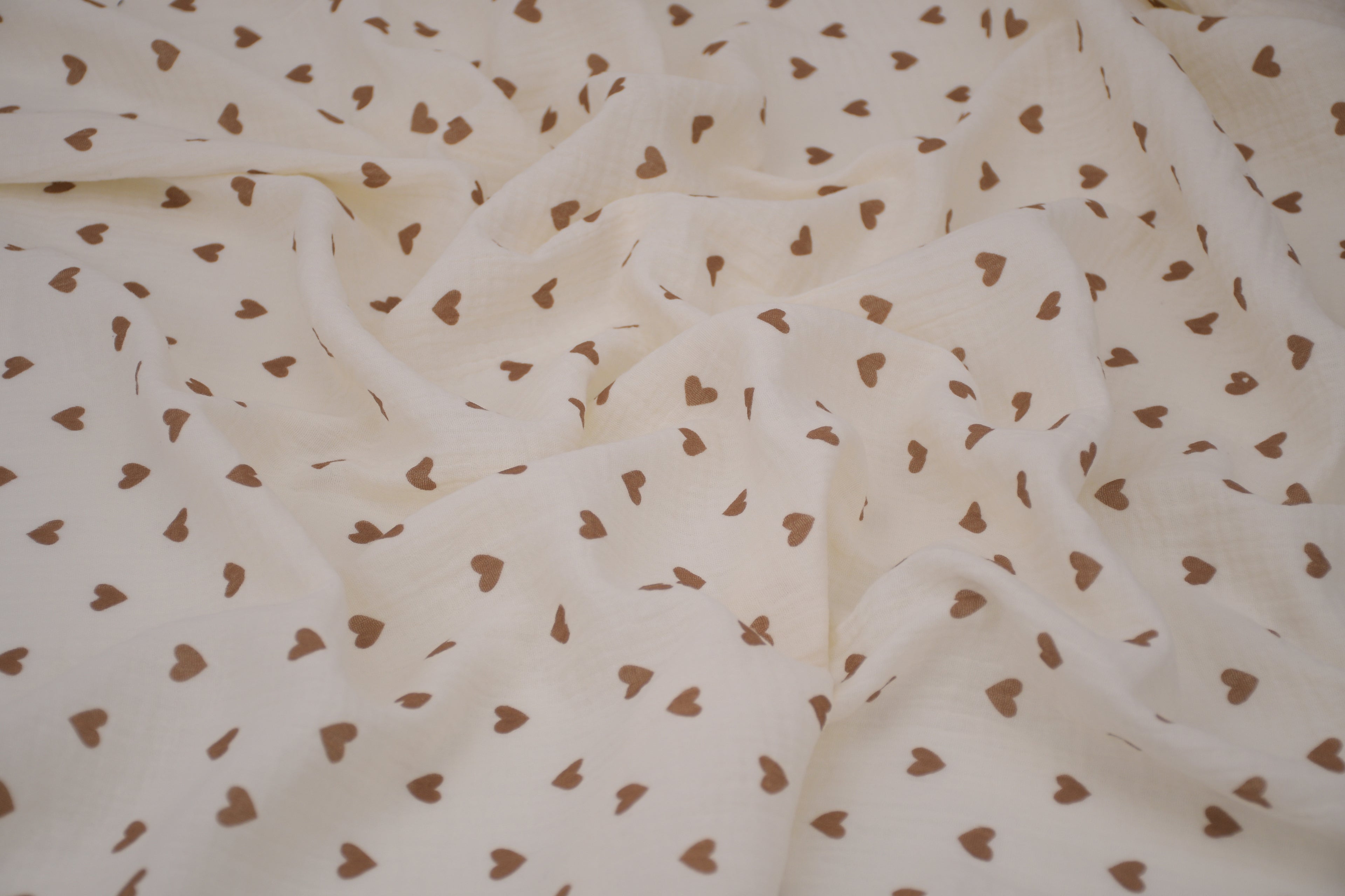 100% Cotton Muslin Double Gauze Print - Cocoa Hearts