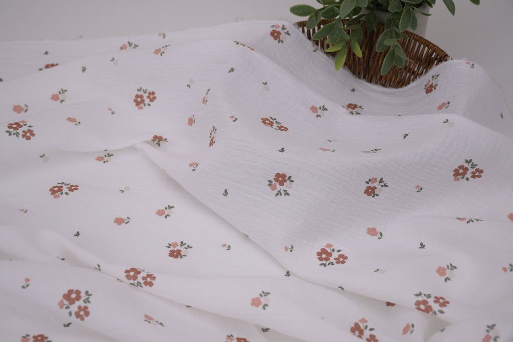 100% Cotton Muslin Double Gauze Print - Apricot Bloom