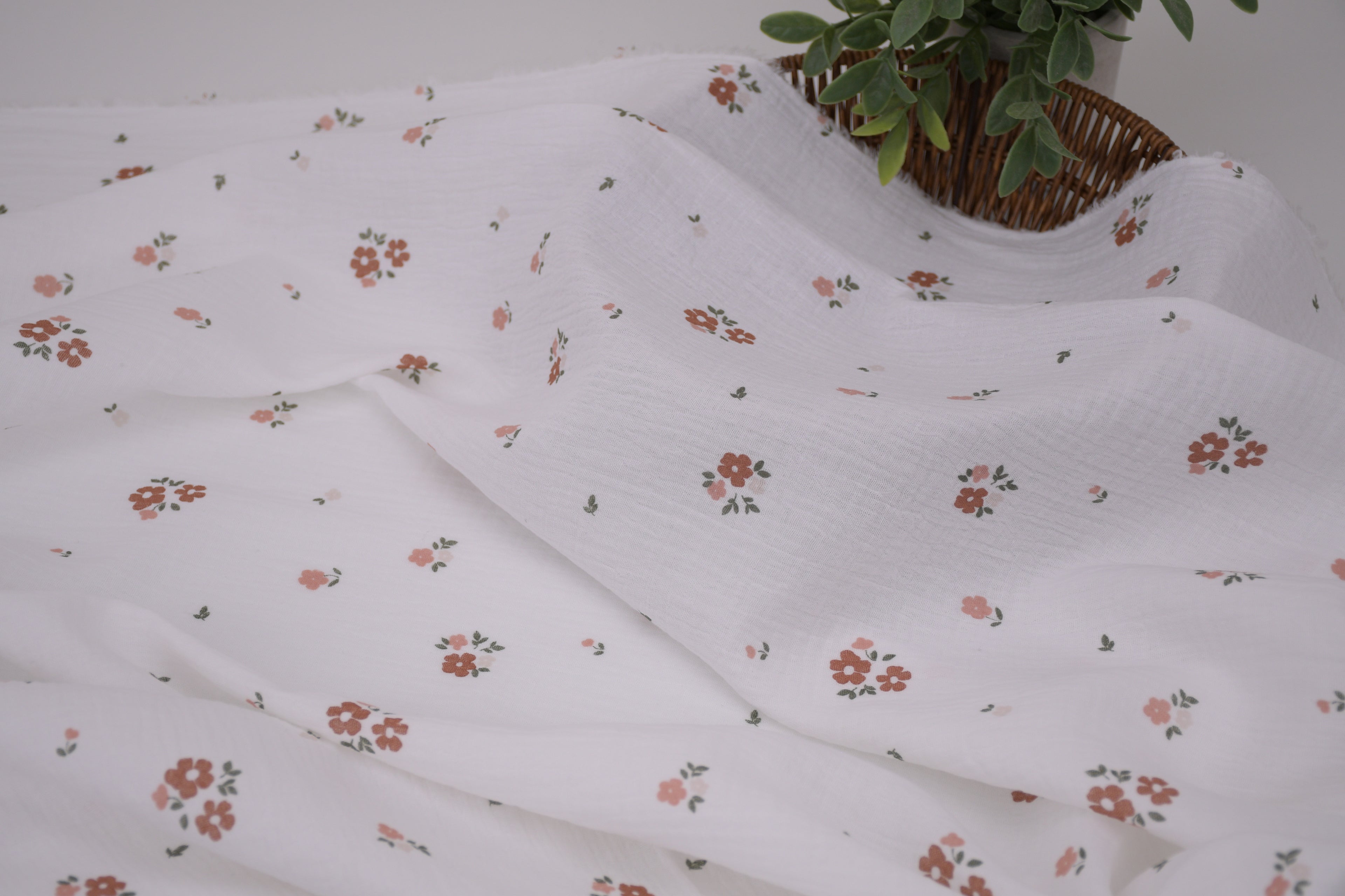 100% Cotton Muslin Double Gauze Print - Apricot Bloom