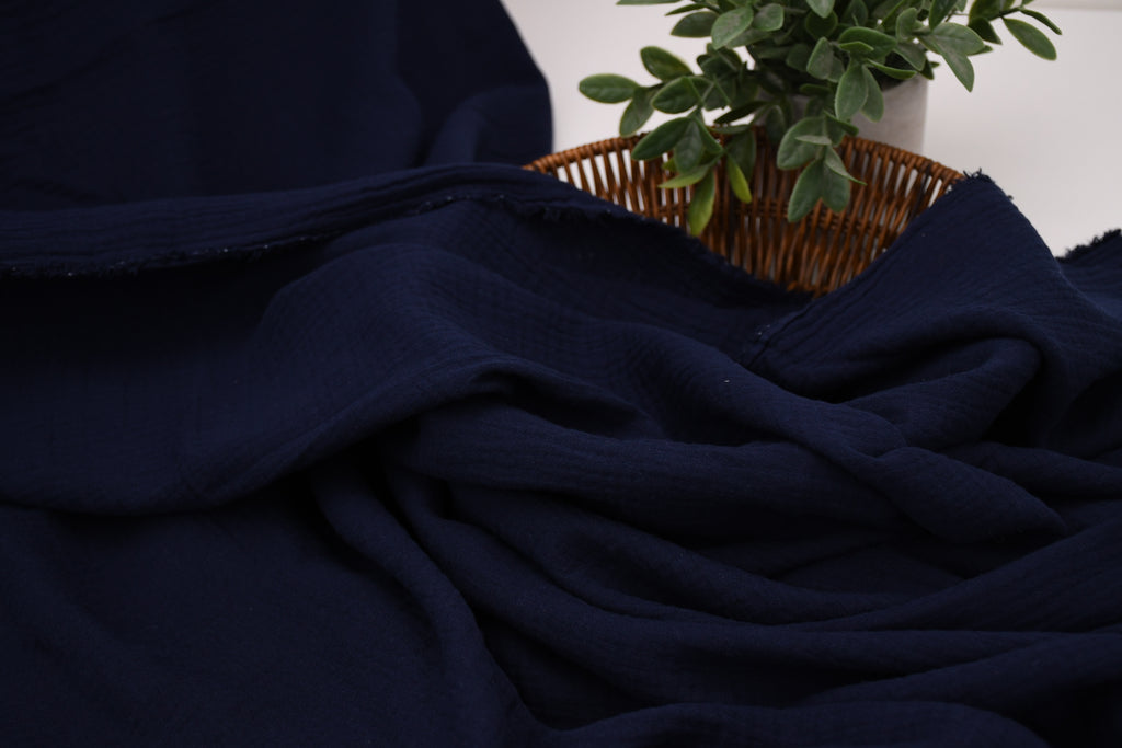 100% Cotton Double Gauze Muslin Fabric - Navy