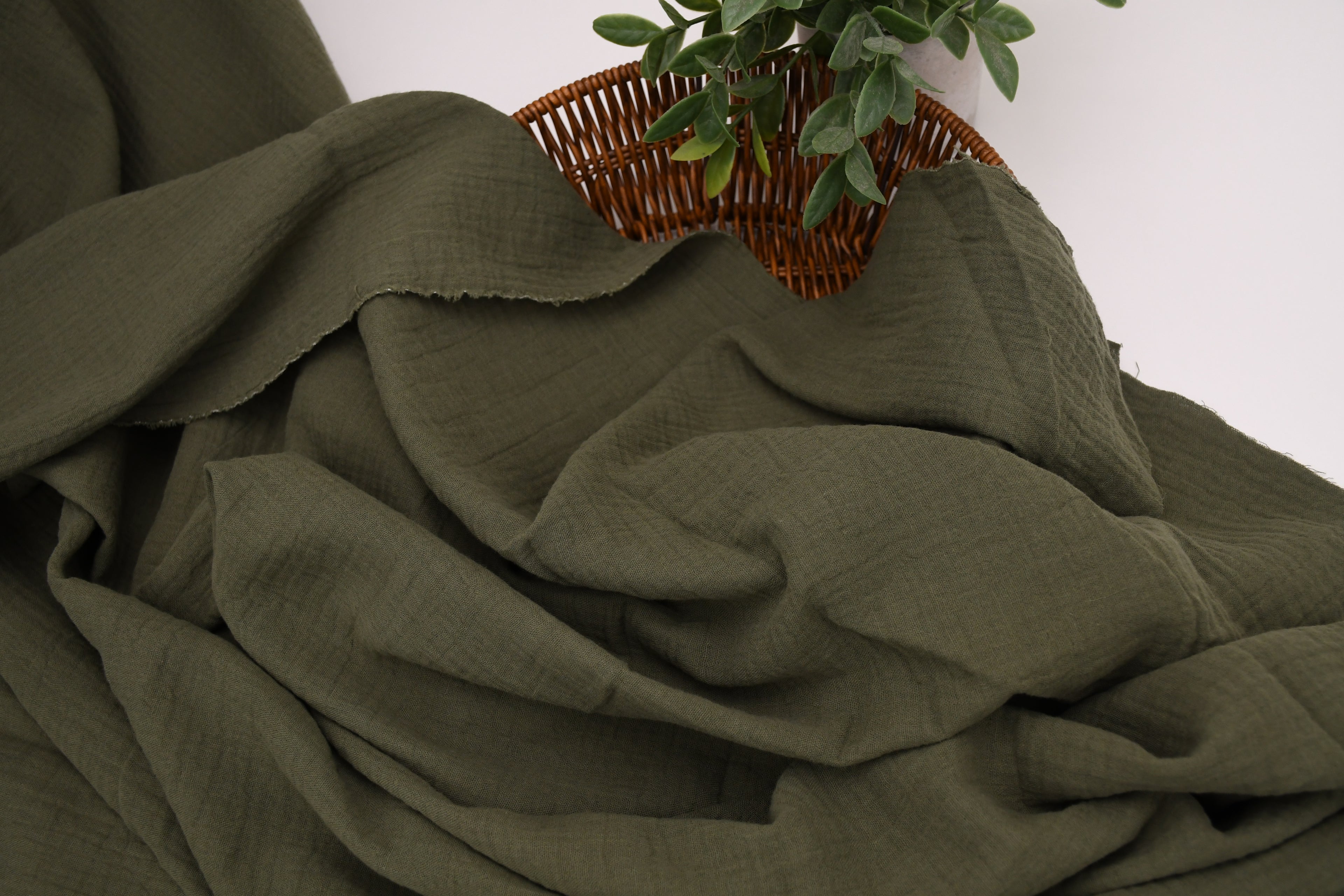 100% Cotton Double Gauze Muslin Fabric -  Army