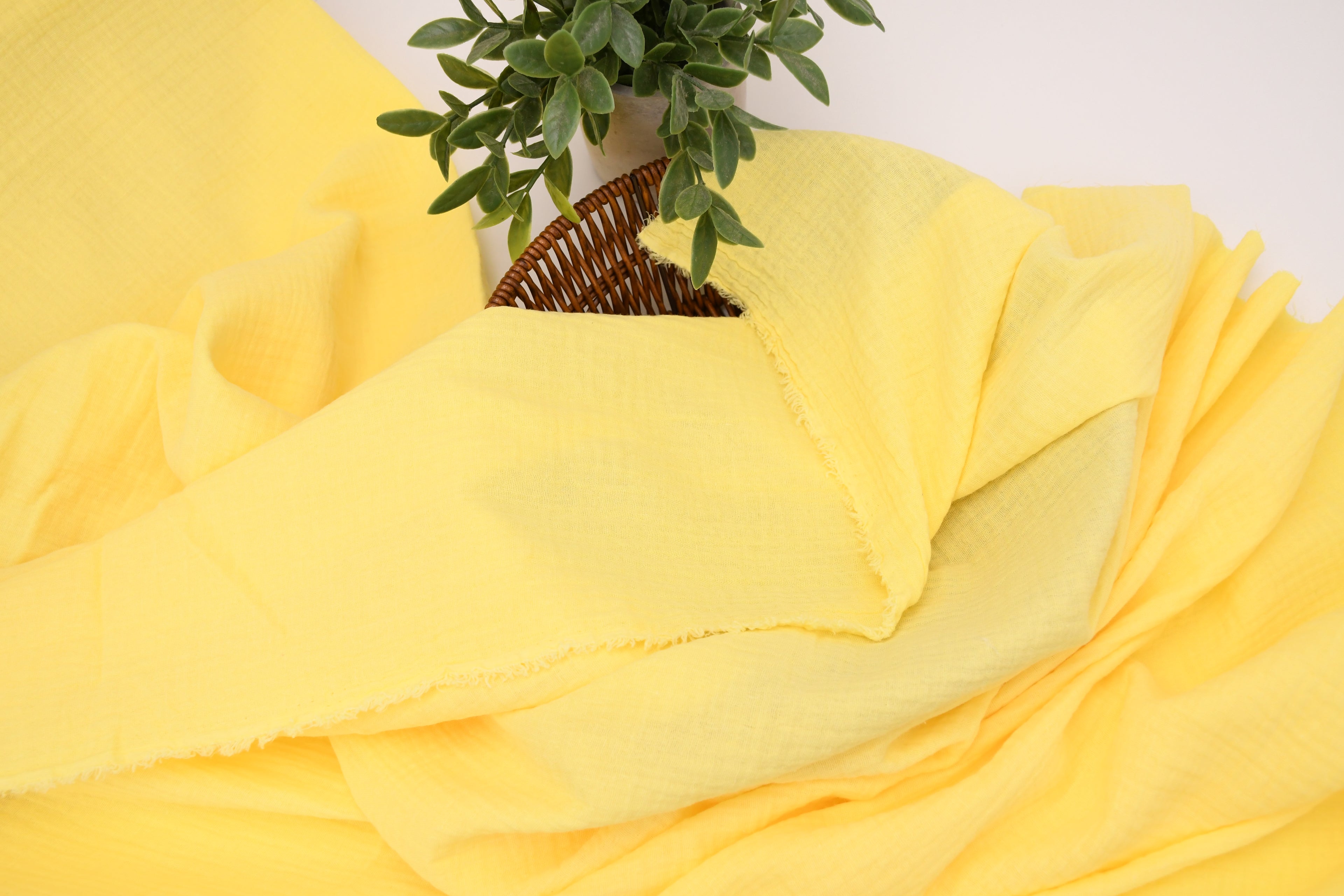 100% Cotton Double Gauze Muslin Fabric - Butter Yellow
