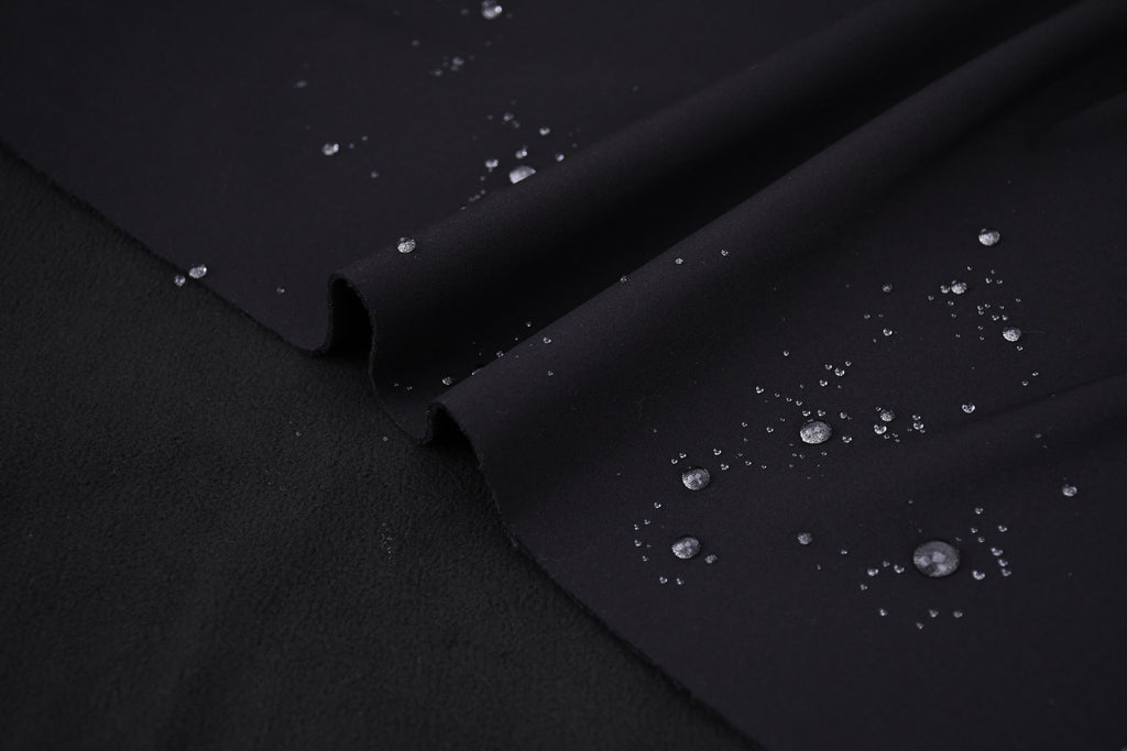 Softshell Fleece Water Repellent Fabric- Black