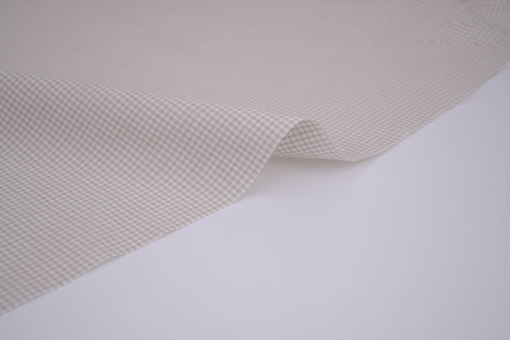 Gingham Checks Yarn-Dyed Cotton Fabric - Almond