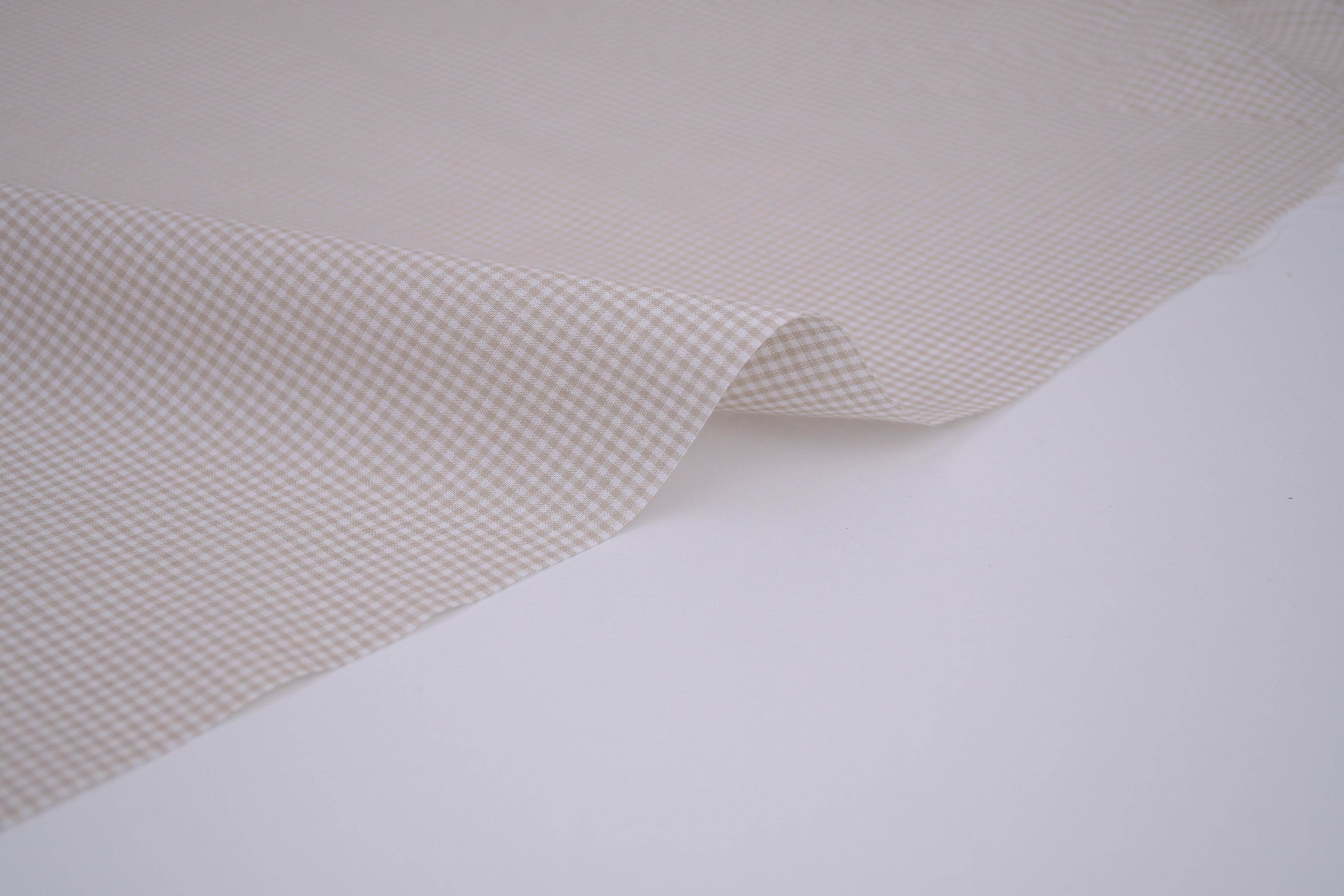 Gingham Checks Yarn-Dyed Cotton Fabric - Almond