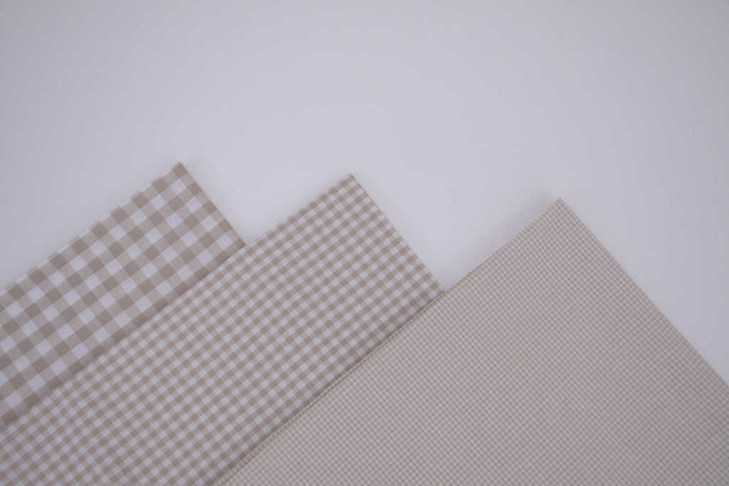 Gingham Checks Yarn-Dyed Cotton Fabric - Almond