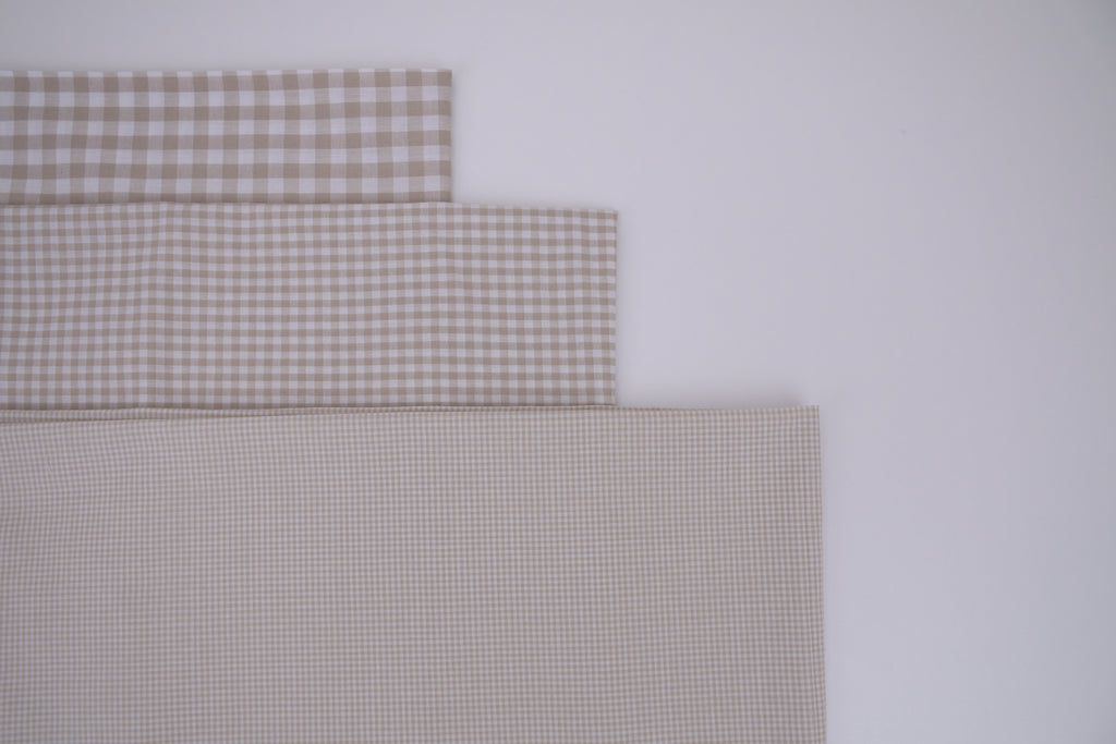 Gingham Checks Yarn-Dyed Cotton Fabric - Almond