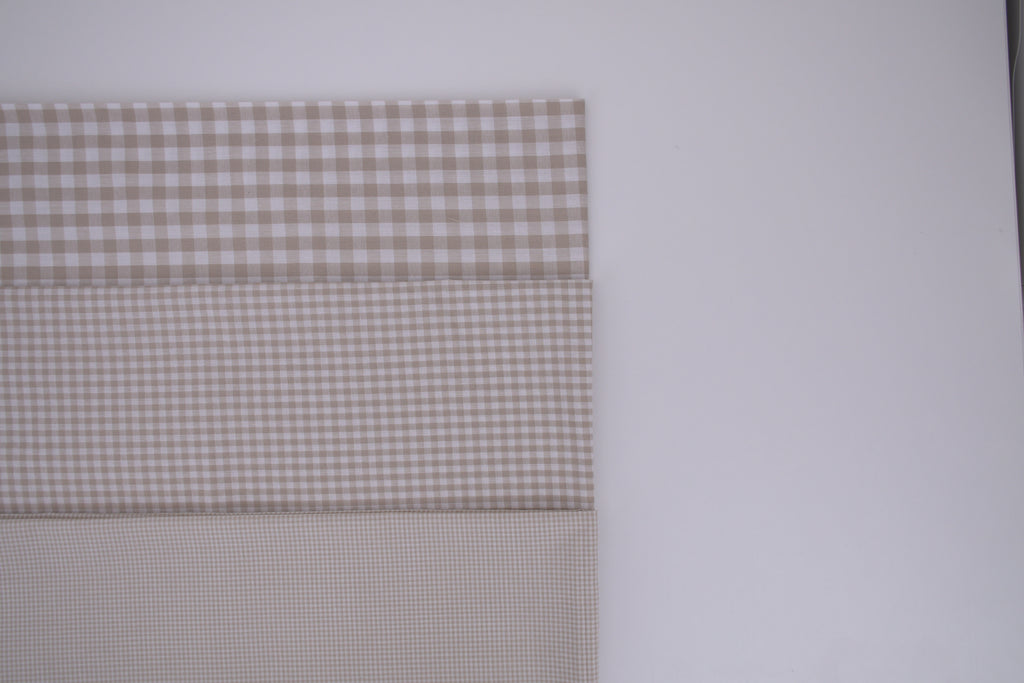 Gingham Checks Yarn-Dyed Cotton Fabric - Almond