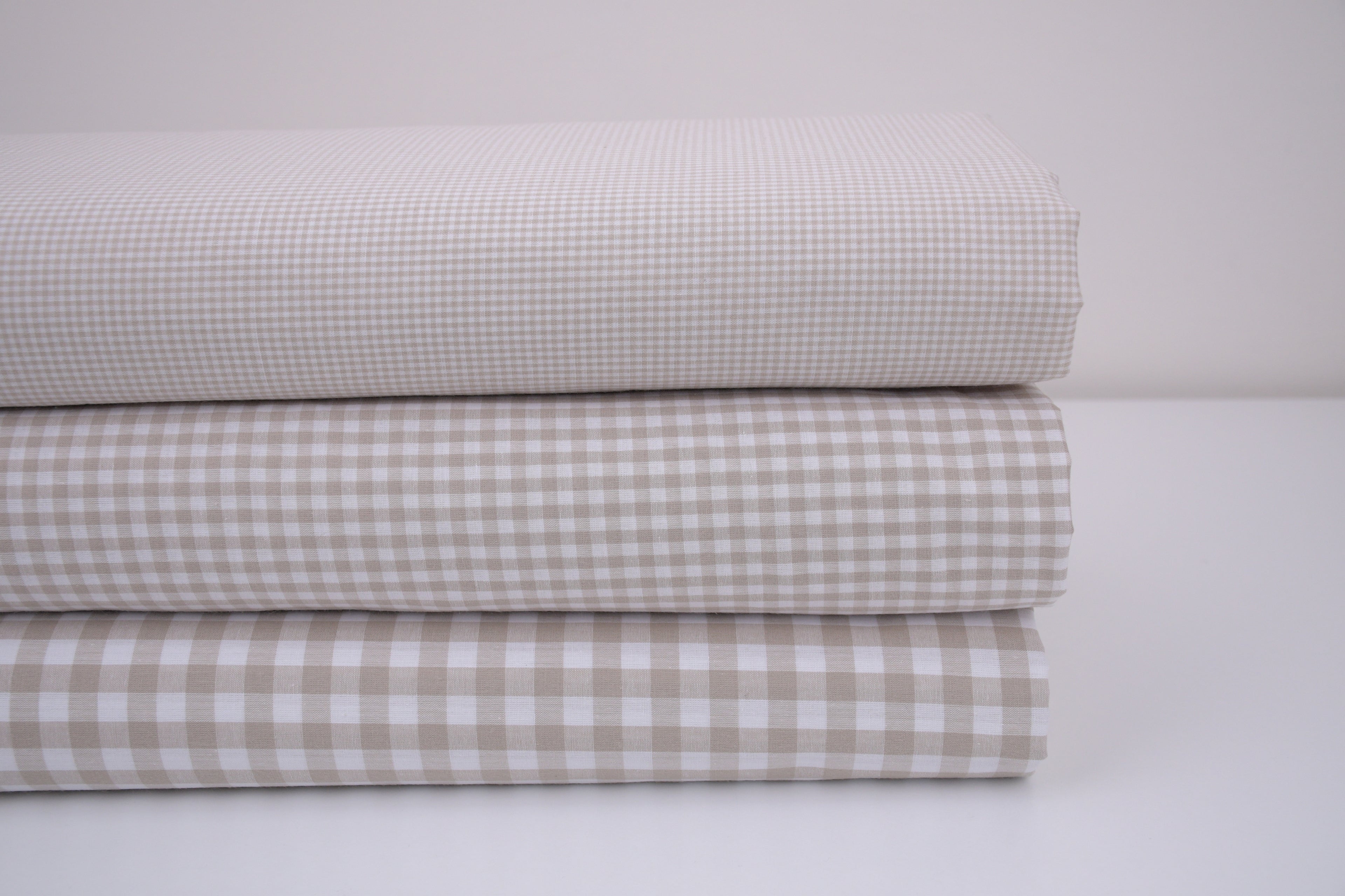 Gingham Checks Yarn-Dyed Cotton Fabric - Almond
