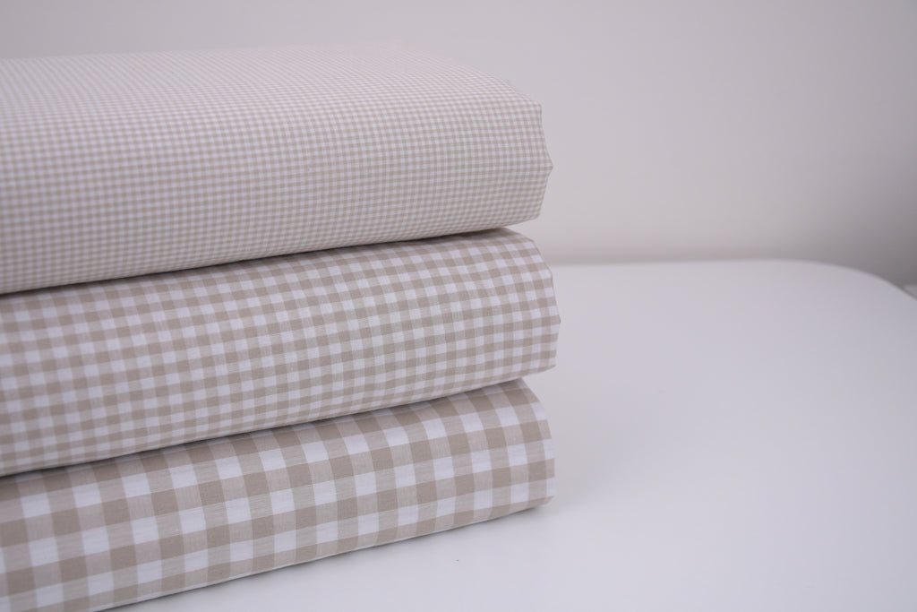 Gingham Checks Yarn-Dyed Cotton Fabric - Almond