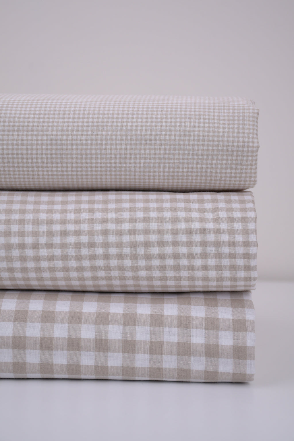 Gingham Checks Yarn-Dyed Cotton Fabric - Almond
