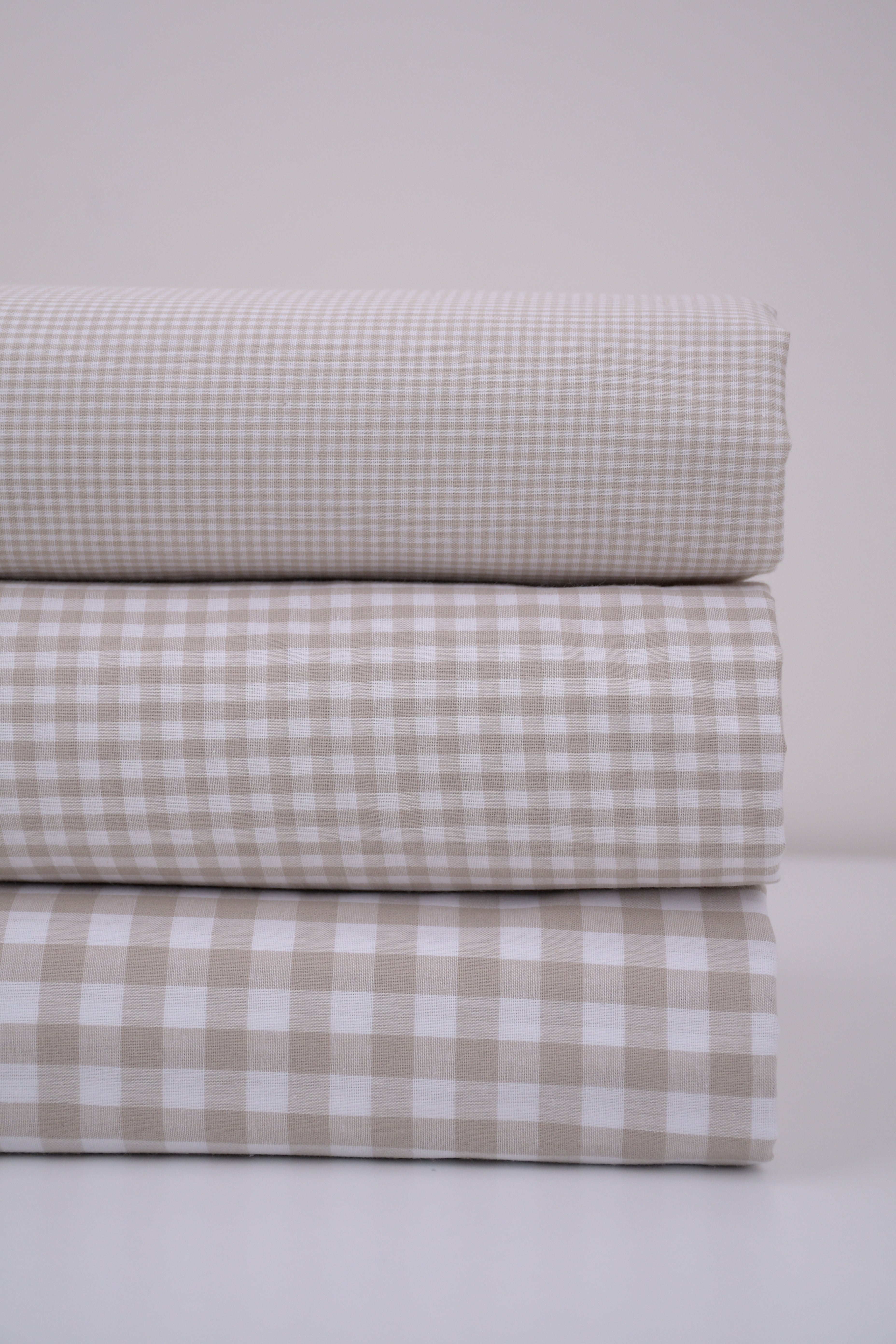 Gingham Checks Yarn-Dyed Cotton Fabric - Almond
