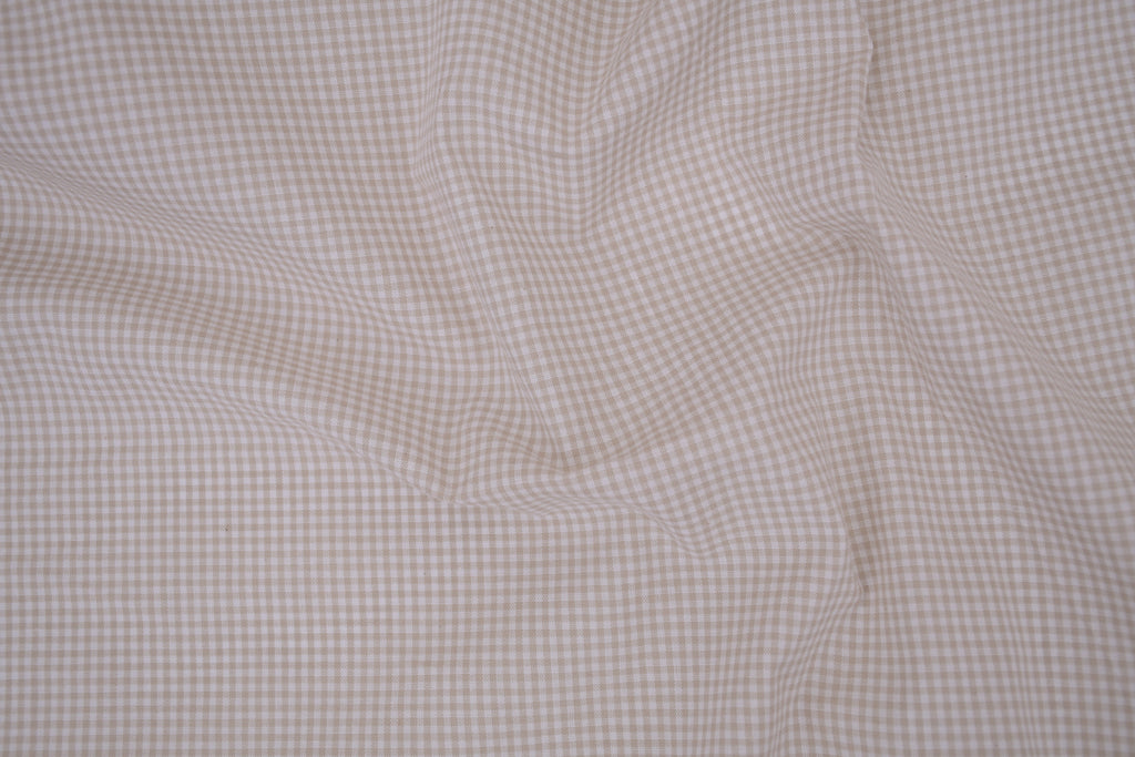 Gingham Checks Yarn-Dyed Cotton Fabric - Almond