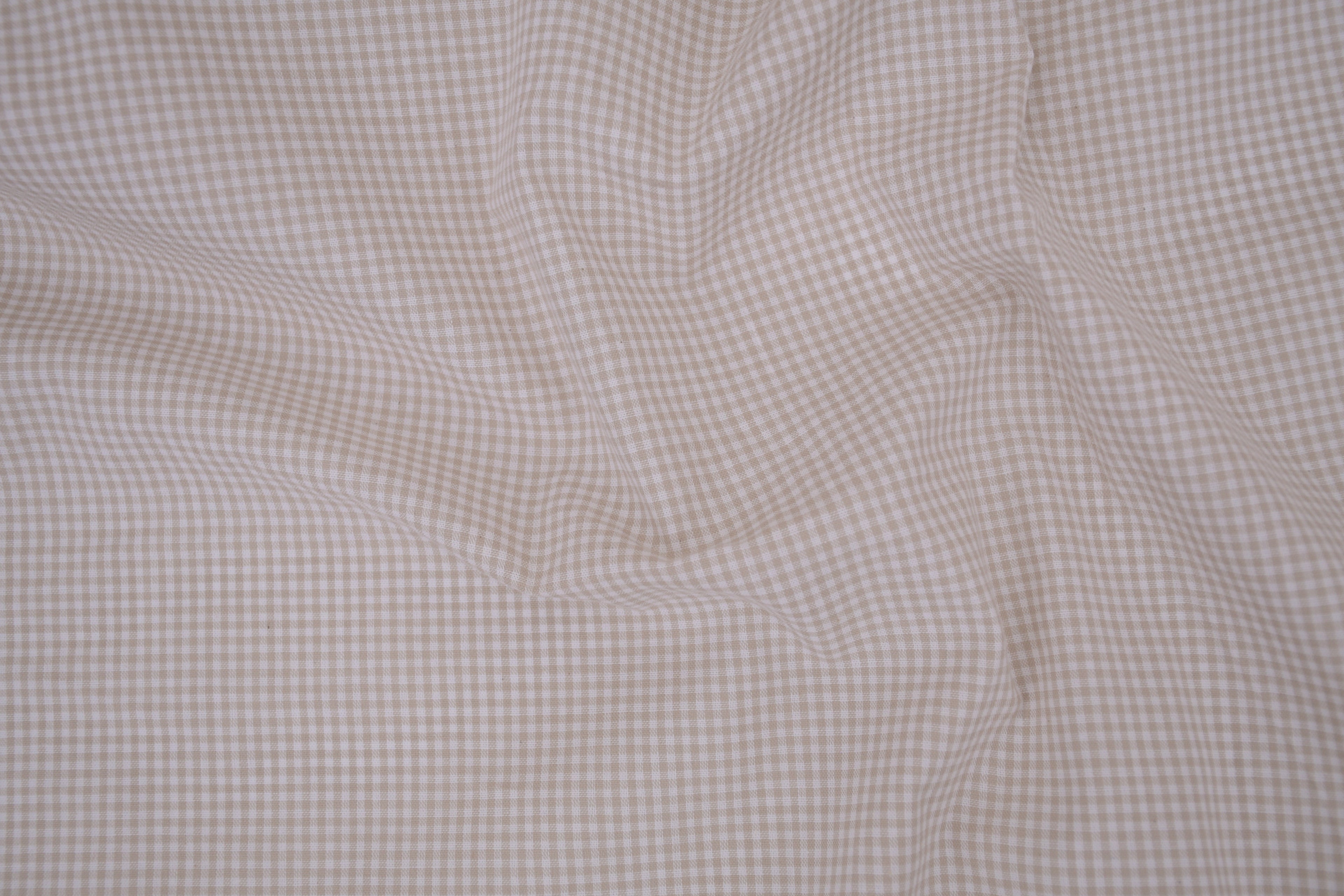 Gingham Checks Yarn-Dyed Cotton Fabric - Almond