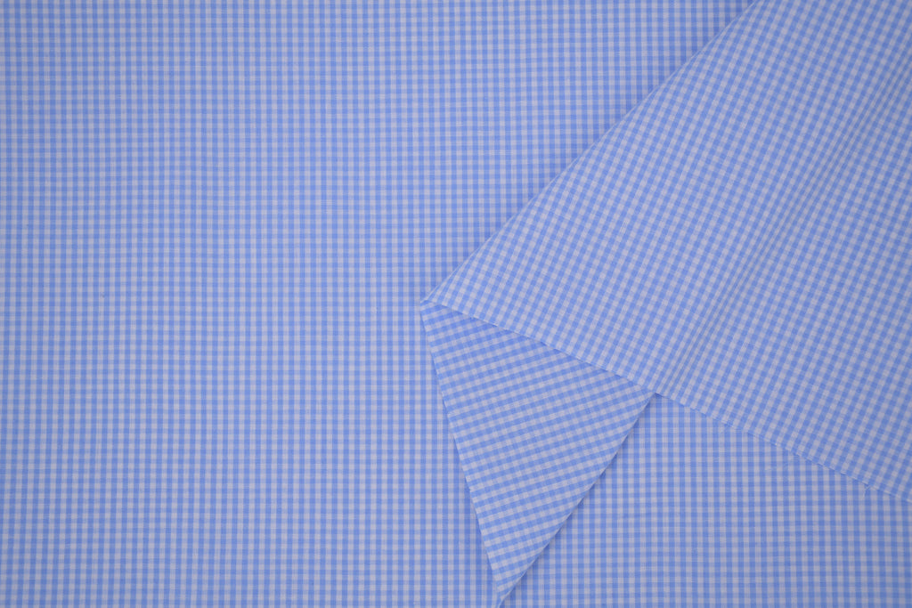 Gingham Checks Yarn-Dyed Cotton Fabric -  Sky