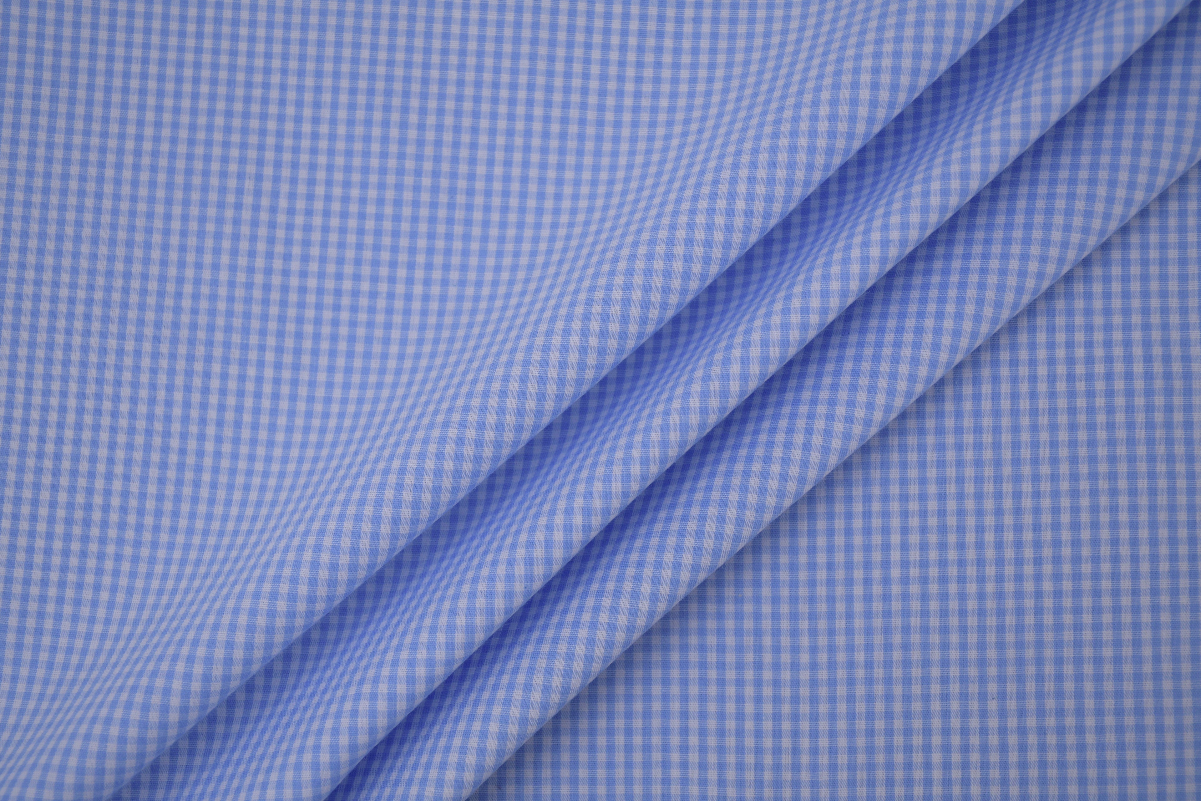 Gingham Checks Yarn-Dyed Cotton Fabric -  Sky