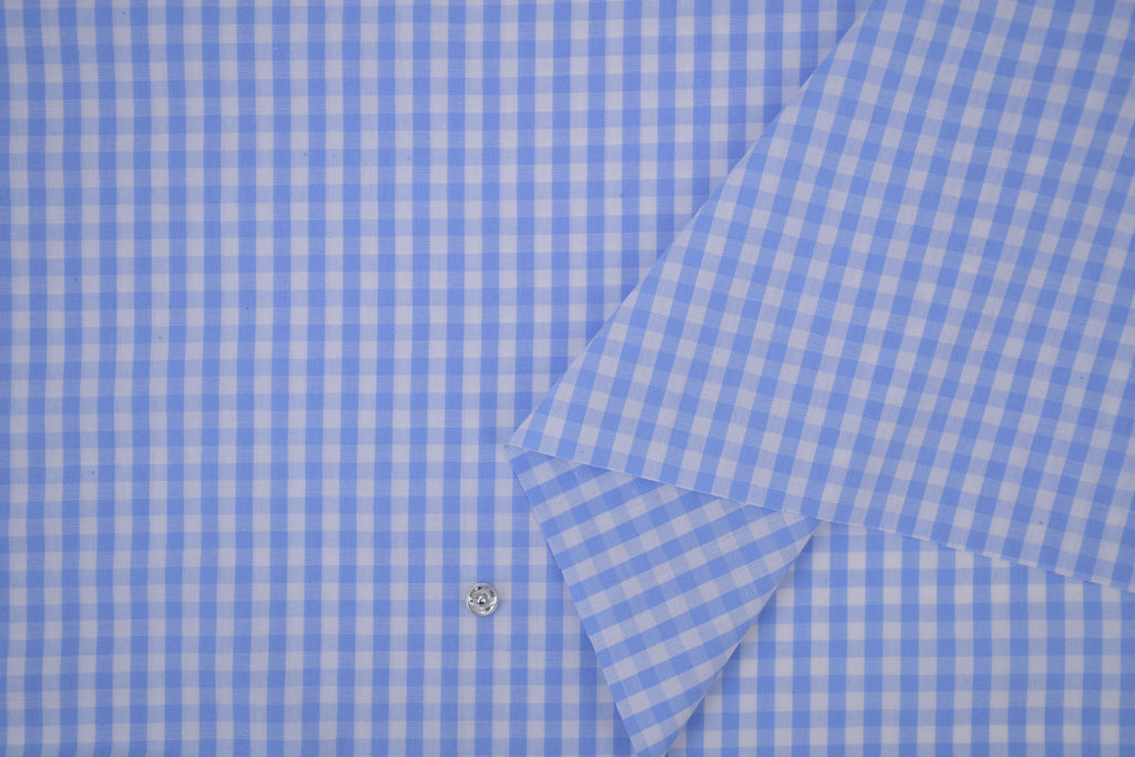 Gingham Checks Yarn-Dyed Cotton Fabric -  Sky