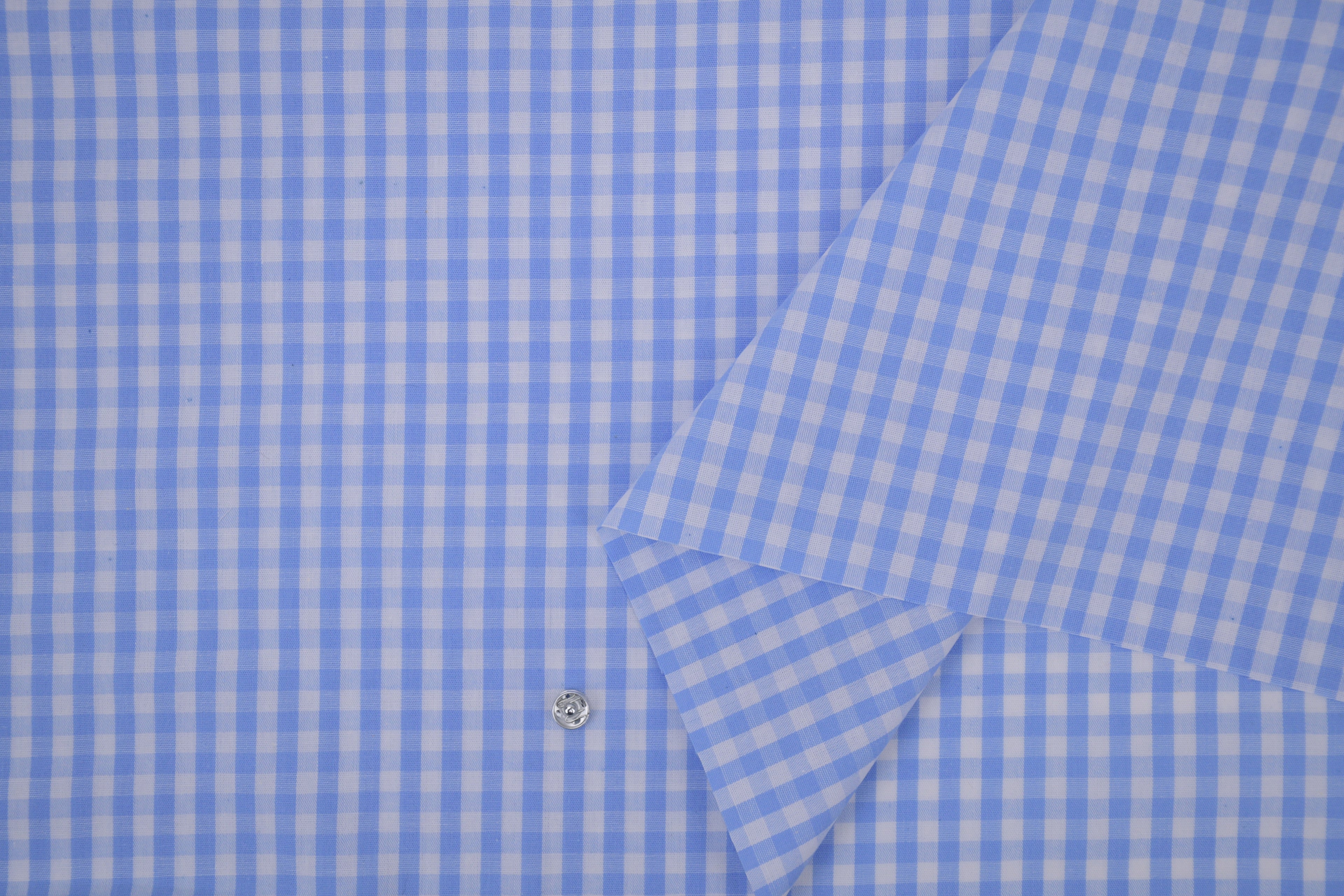 Gingham Checks Yarn-Dyed Cotton Fabric -  Sky