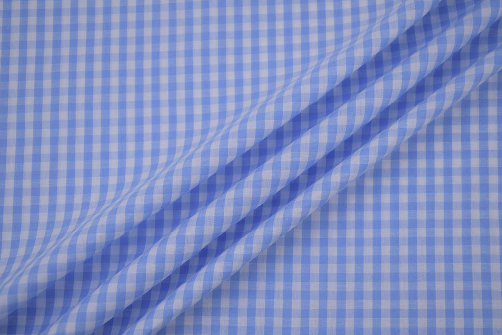 Gingham Checks Yarn-Dyed Cotton Fabric -  Sky