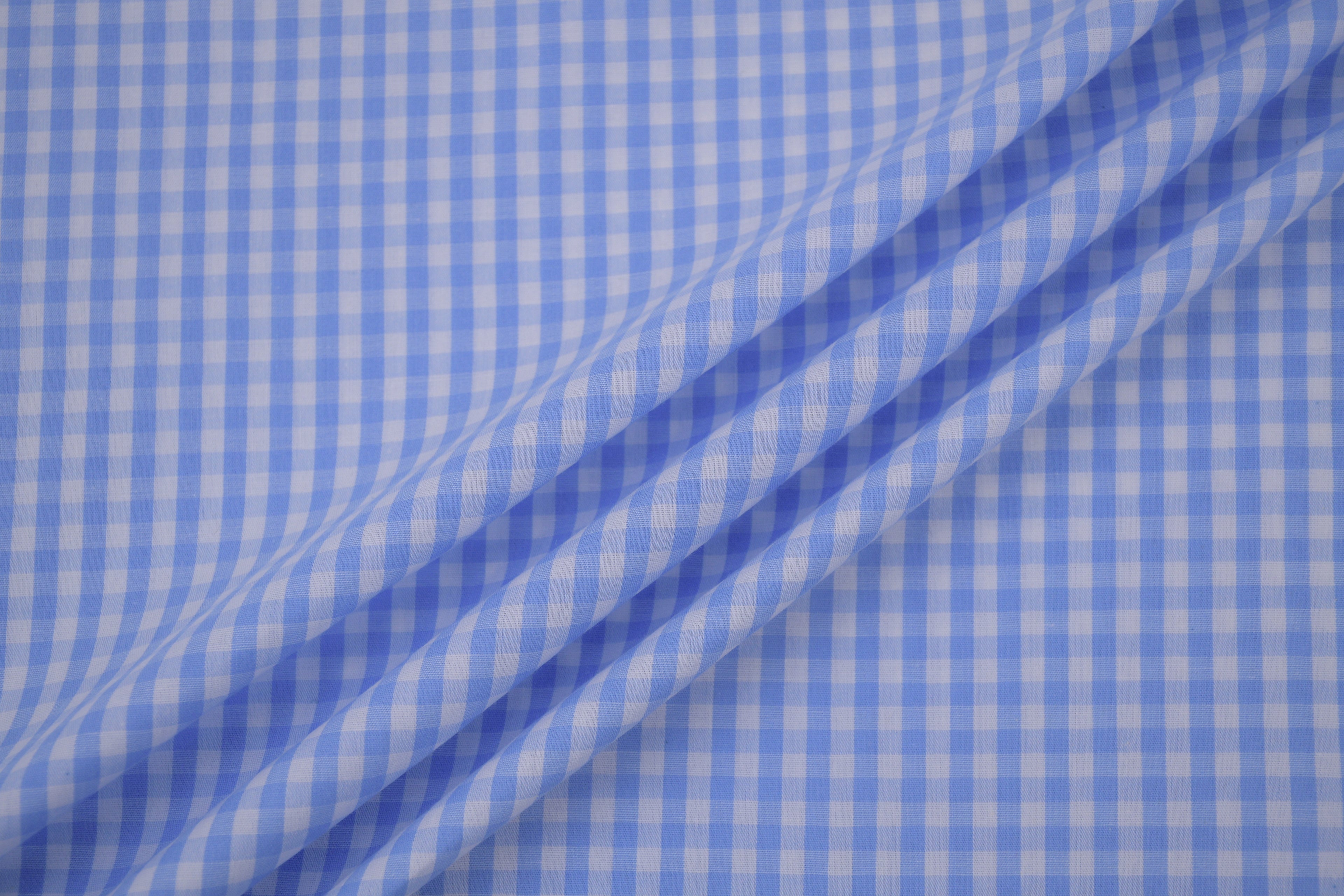 Gingham Checks Yarn-Dyed Cotton Fabric -  Sky