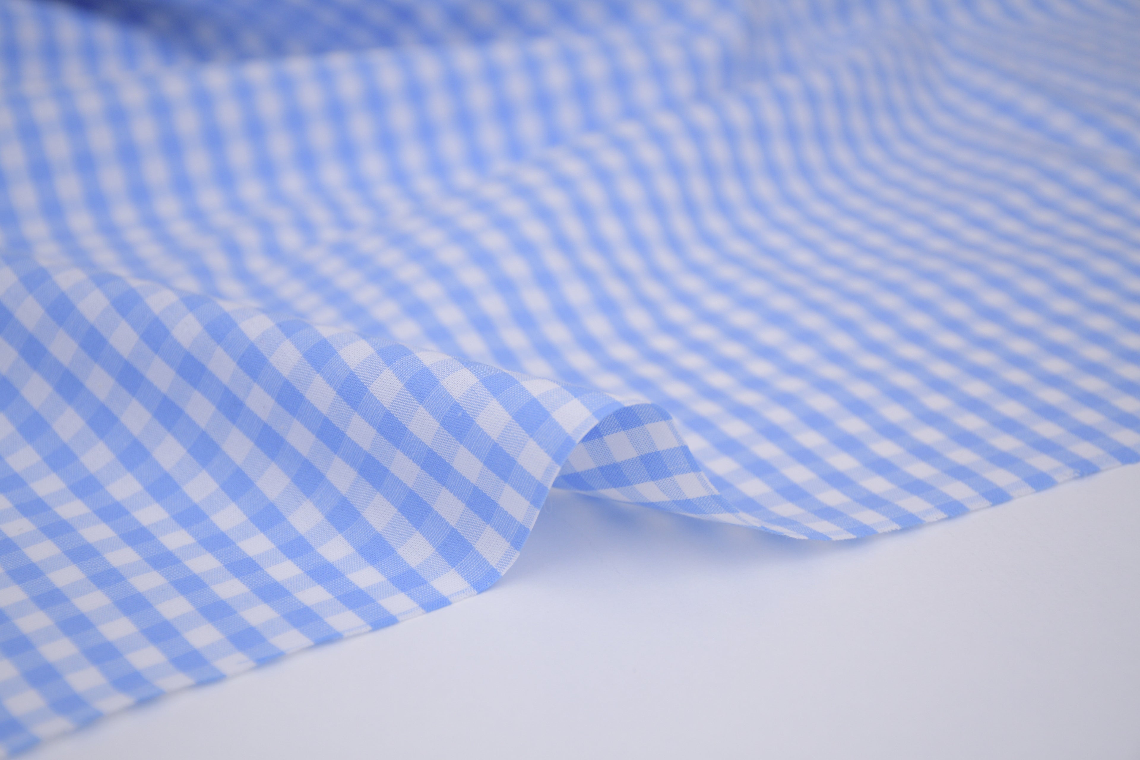 Gingham Checks Yarn-Dyed Cotton Fabric -  Sky