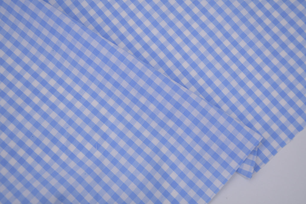 Gingham Checks Yarn-Dyed Cotton Fabric -  Sky