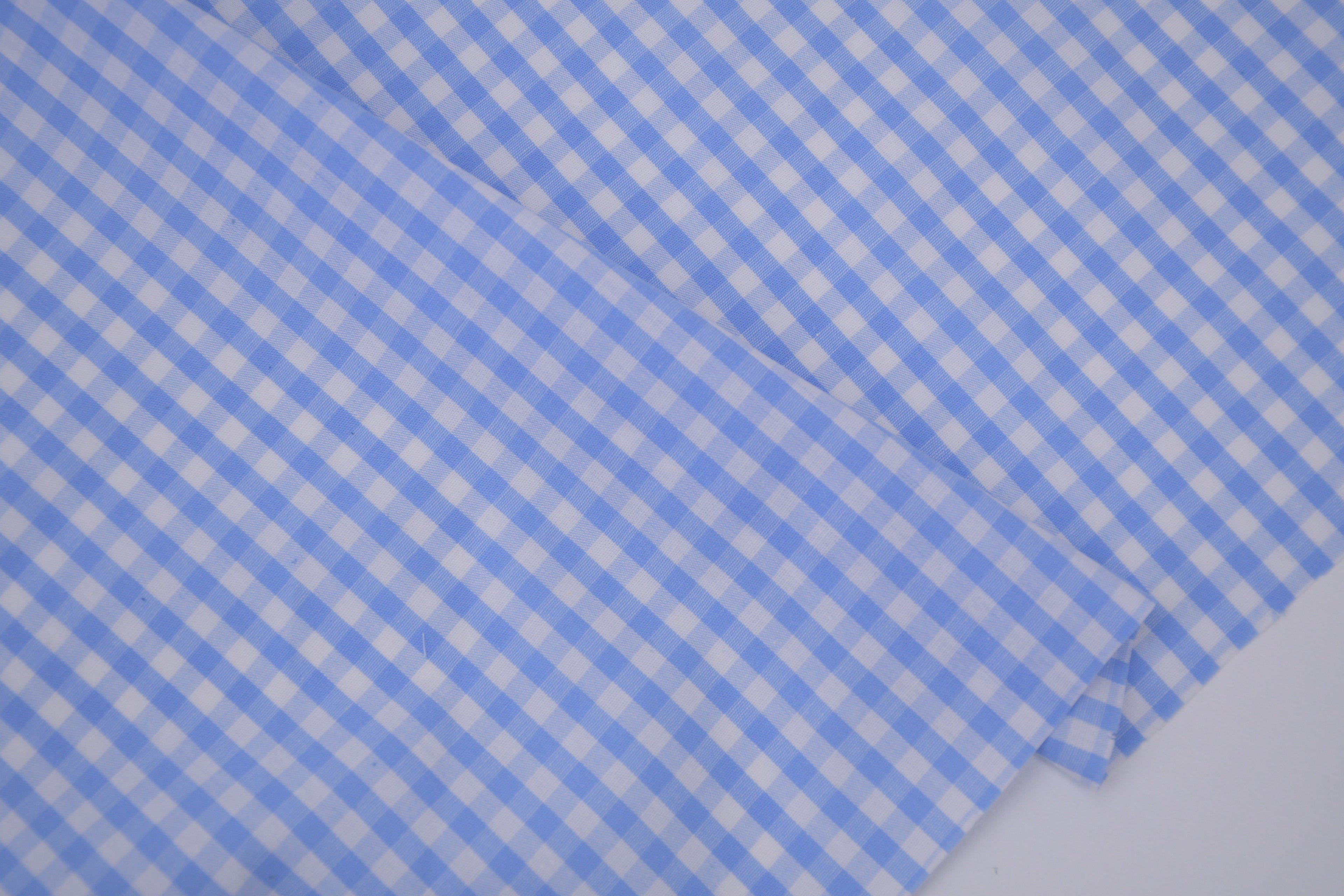 Gingham Checks Yarn-Dyed Cotton Fabric -  Sky