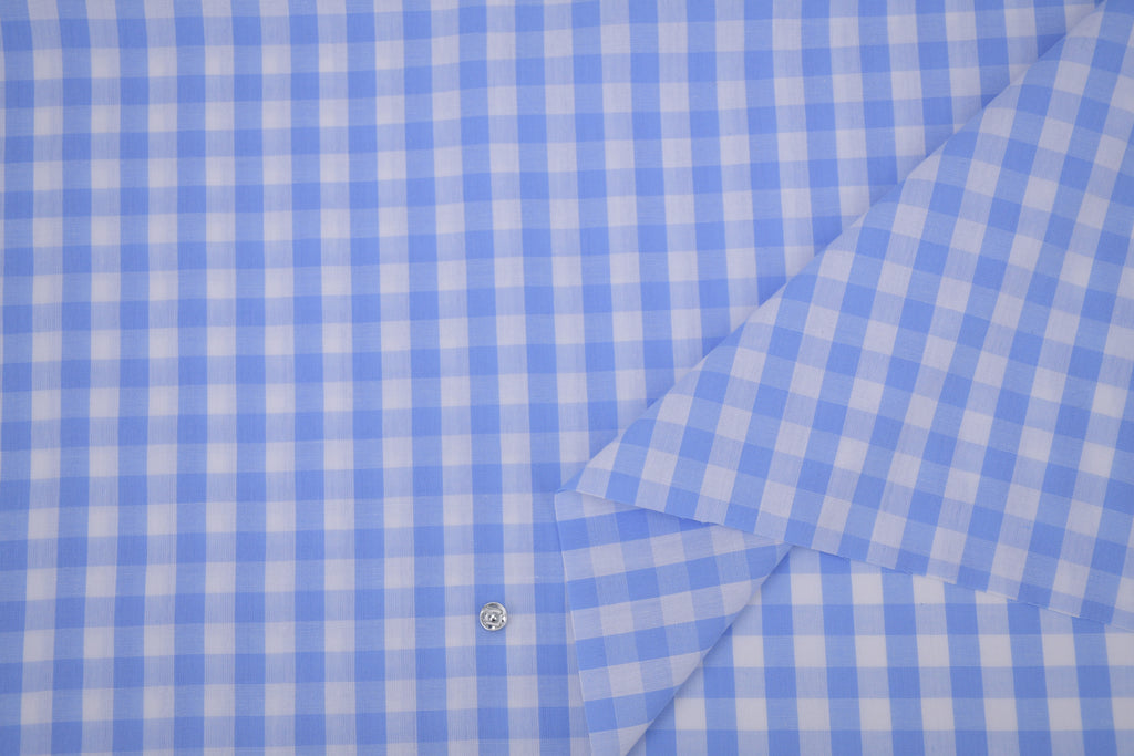 Gingham Checks Yarn-Dyed Cotton Fabric -  Sky