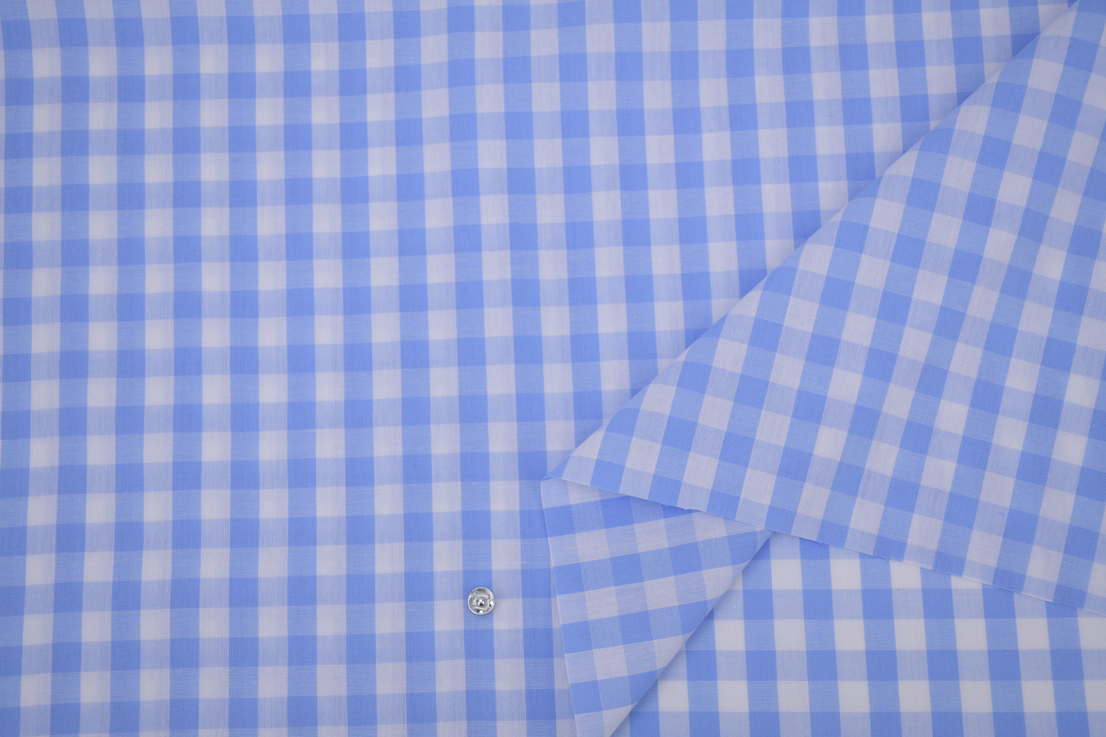 Gingham Checks Yarn-Dyed Cotton Fabric -  Sky