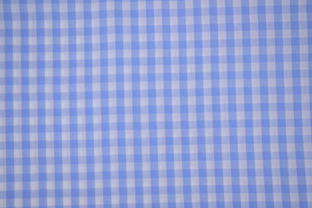 Gingham Checks Yarn-Dyed Cotton Fabric -  Sky