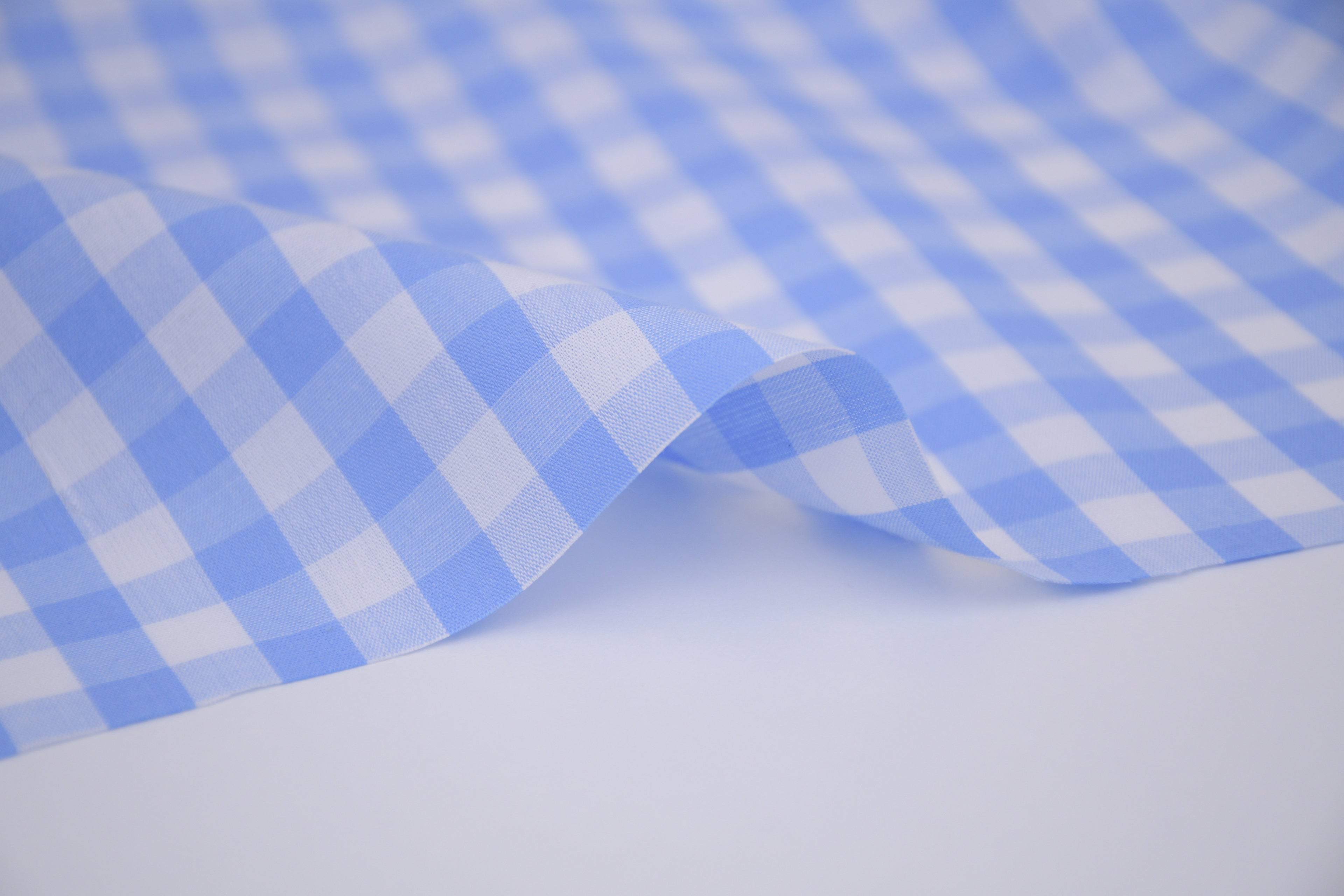 Gingham Checks Yarn-Dyed Cotton Fabric -  Sky