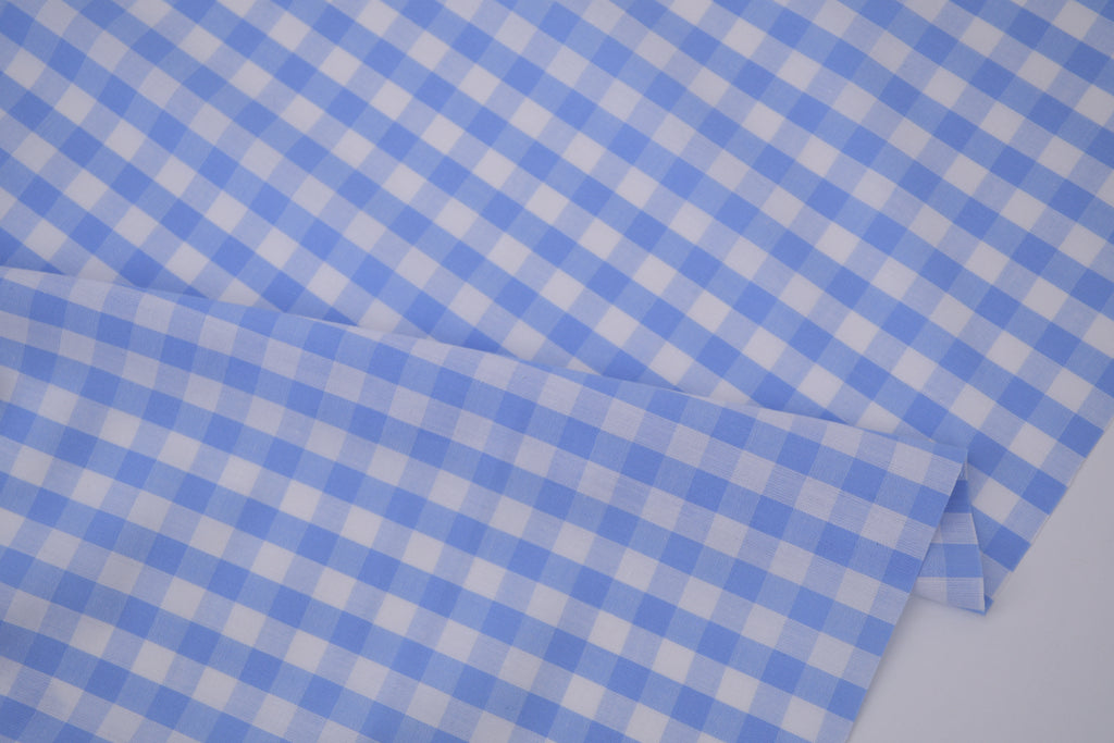Gingham Checks Yarn-Dyed Cotton Fabric -  Sky