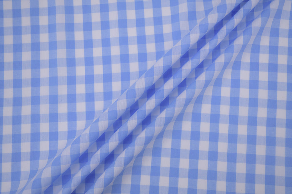 Gingham Checks Yarn-Dyed Cotton Fabric -  Sky