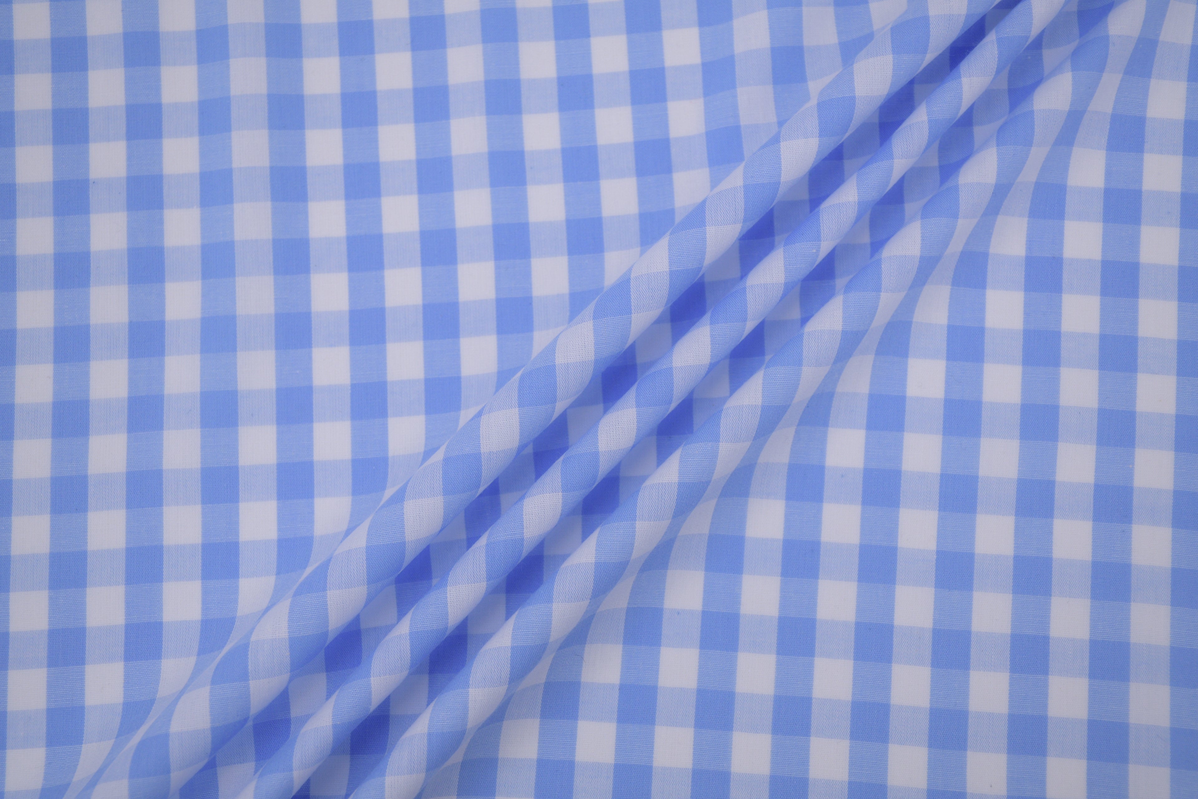 Gingham Checks Yarn-Dyed Cotton Fabric -  Sky