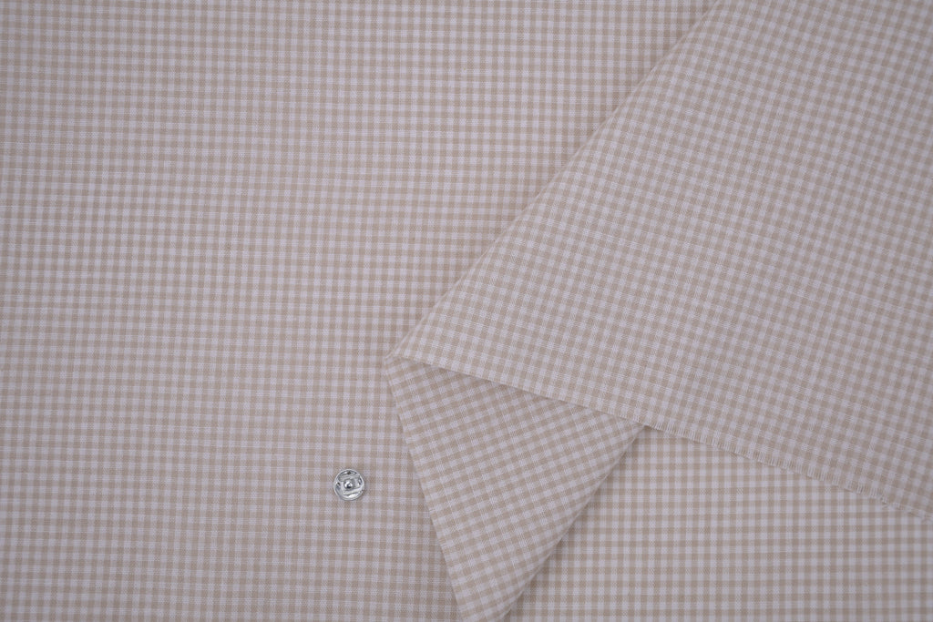 Gingham Checks Yarn-Dyed Cotton Fabric - Almond