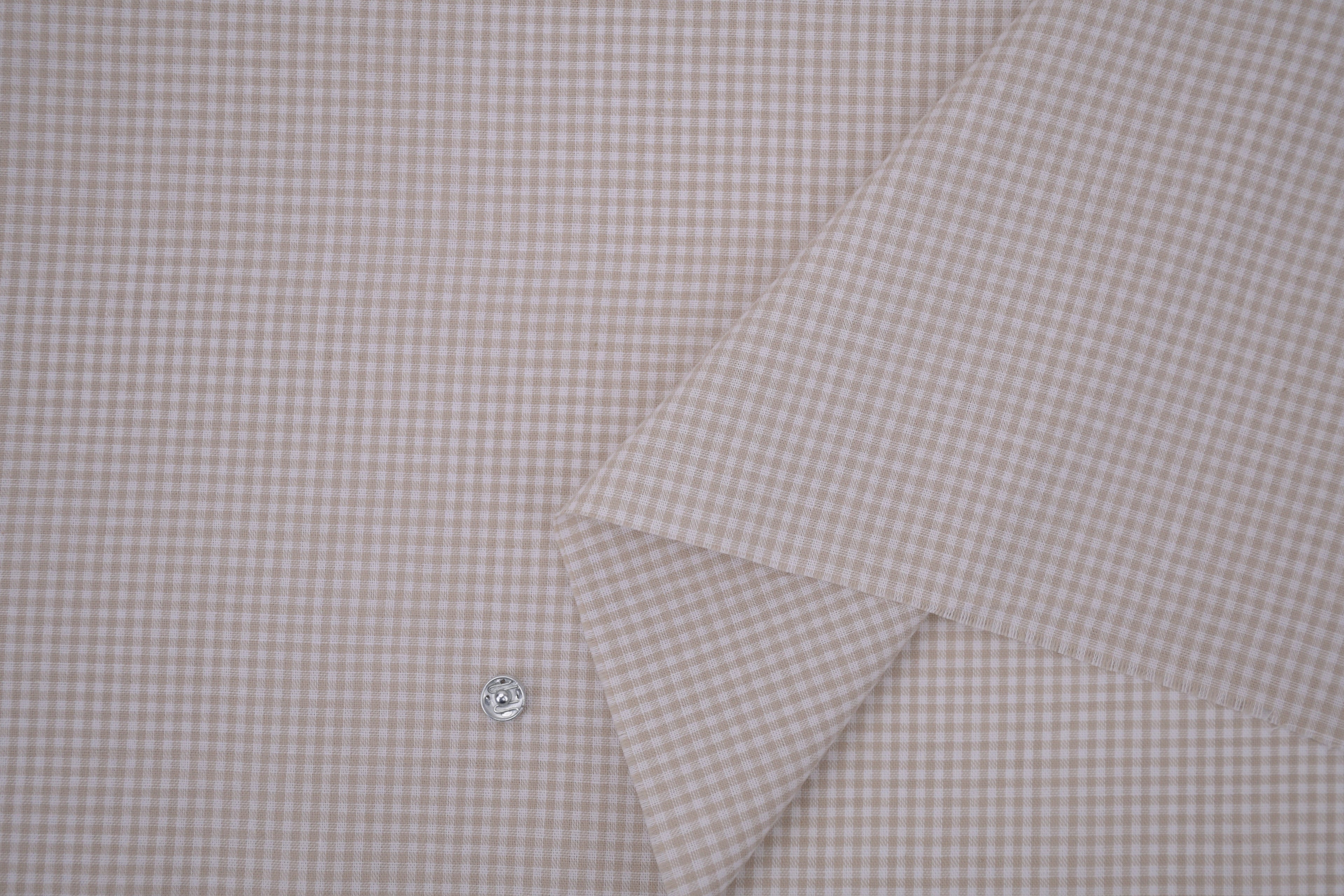 Gingham Checks Yarn-Dyed Cotton Fabric - Almond