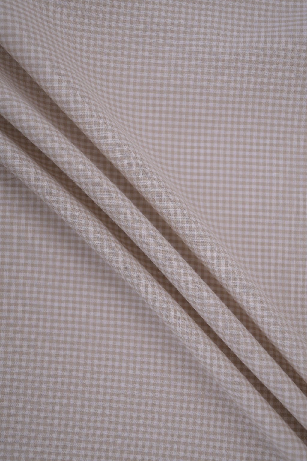 Gingham Checks Yarn-Dyed Cotton Fabric - Almond