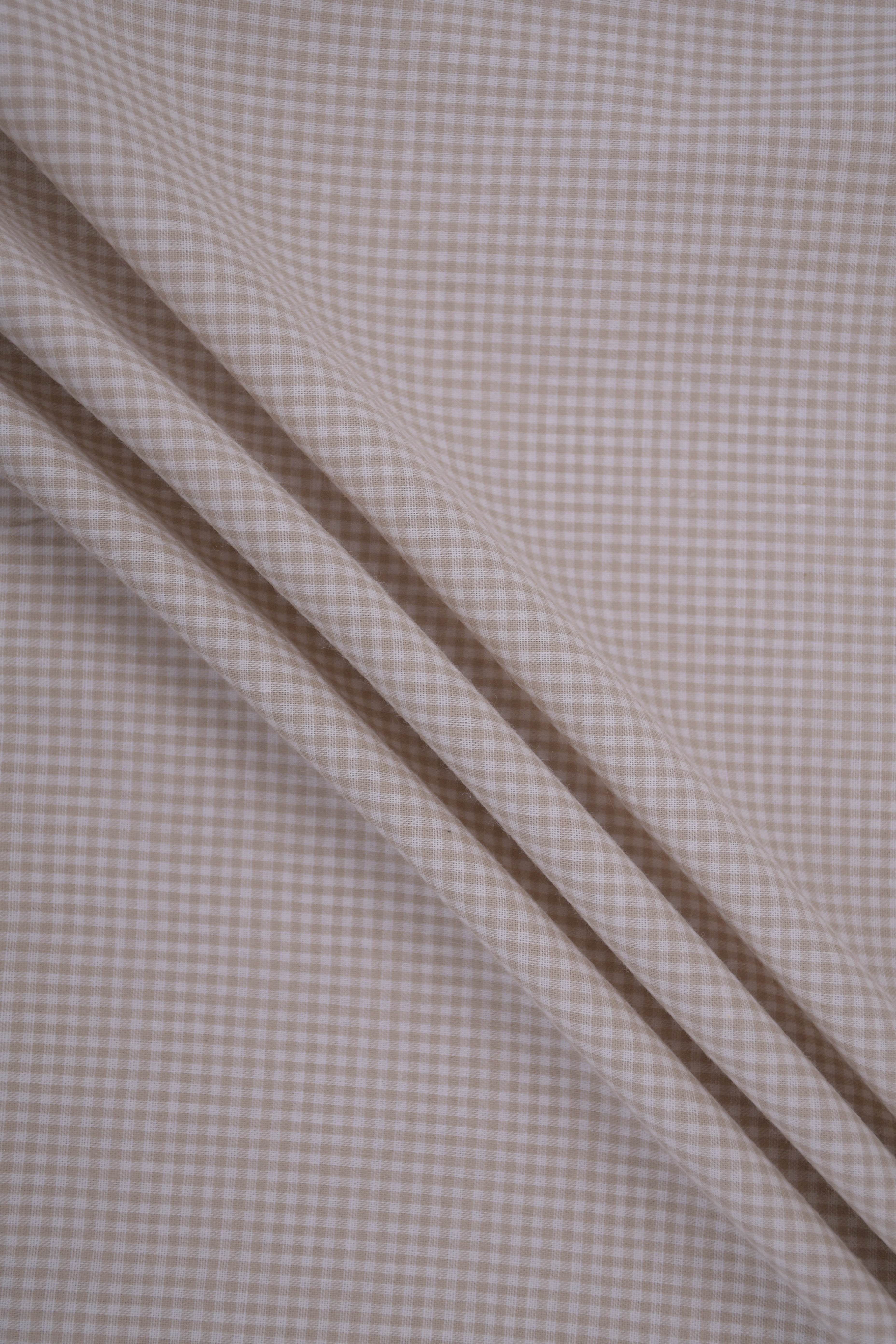 Gingham Checks Yarn-Dyed Cotton Fabric - Almond
