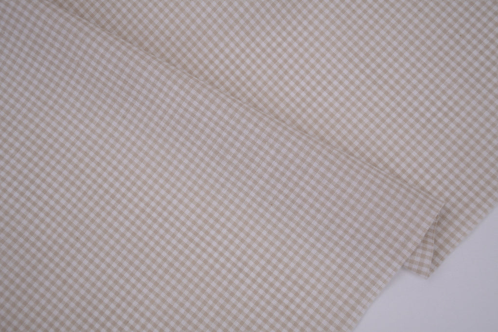 Gingham Checks Yarn-Dyed Cotton Fabric - Almond