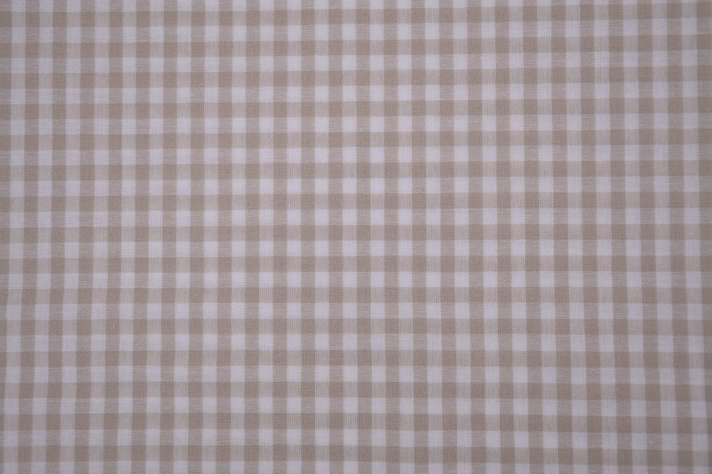 Gingham Checks Yarn-Dyed Cotton Fabric - Almond